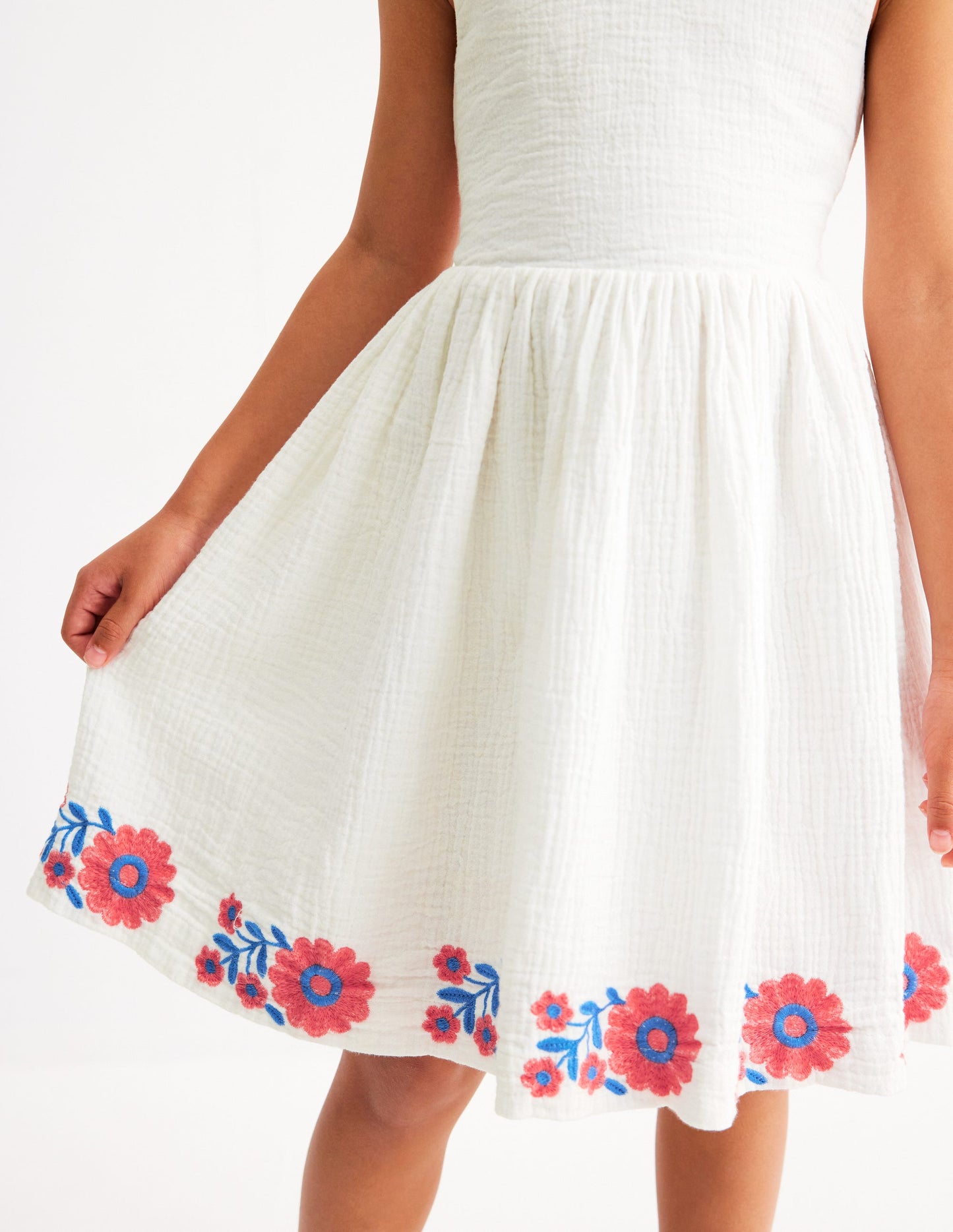 Harper Cross-Back Dress-White Embroidered
