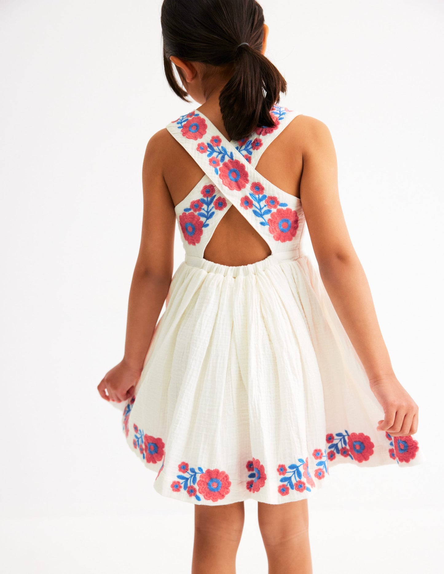 Harper Cross-Back Dress-White Embroidered