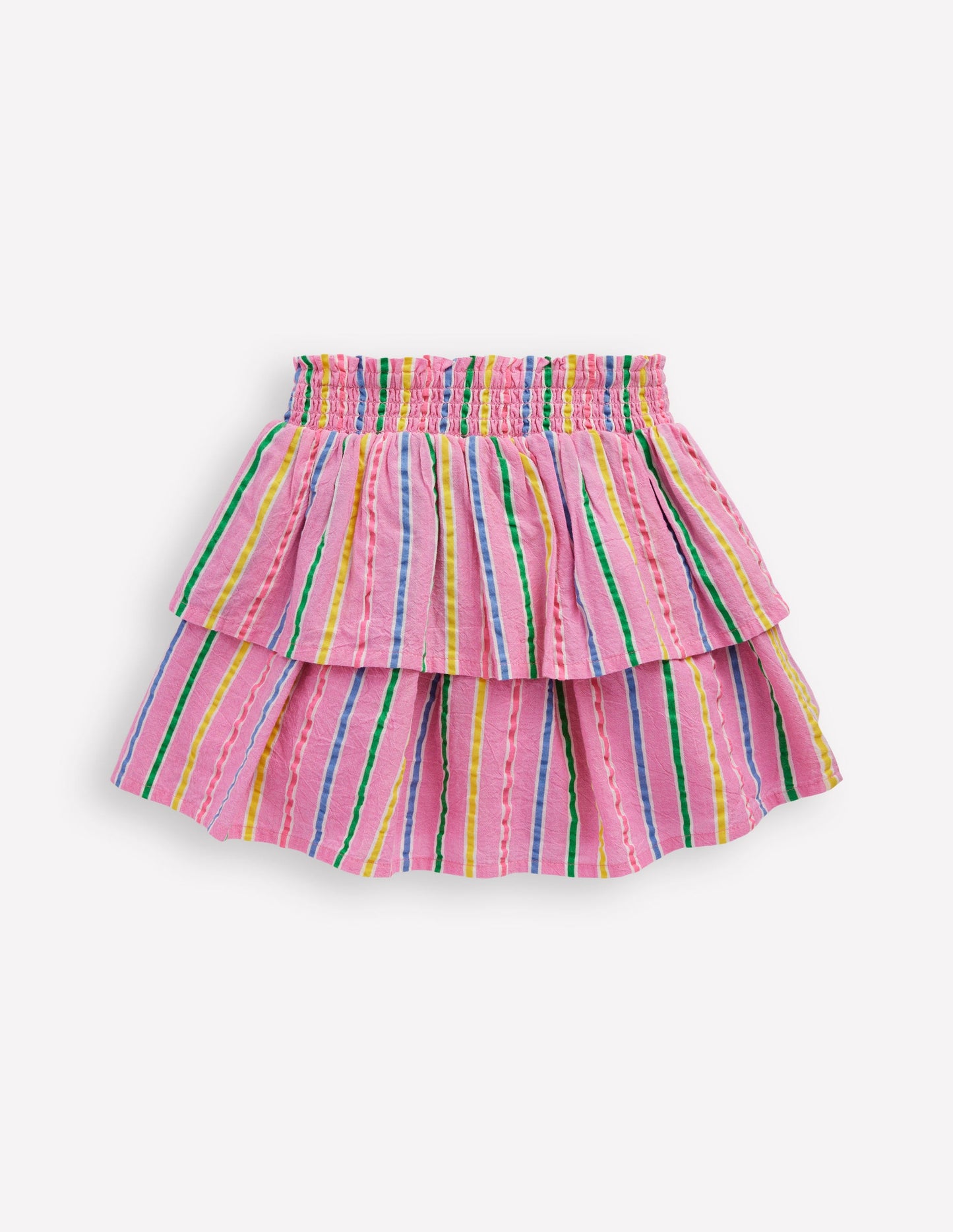 Tiered Woven Skirt-Pink Multi Stripe