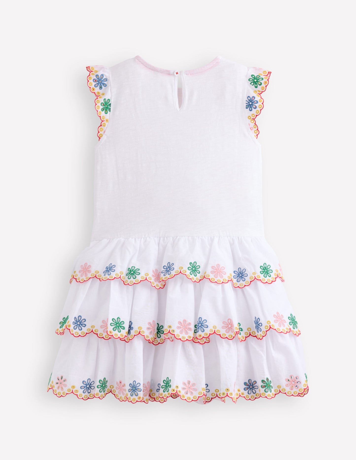 Broderie Mix Jersey Dress-White Rainbow