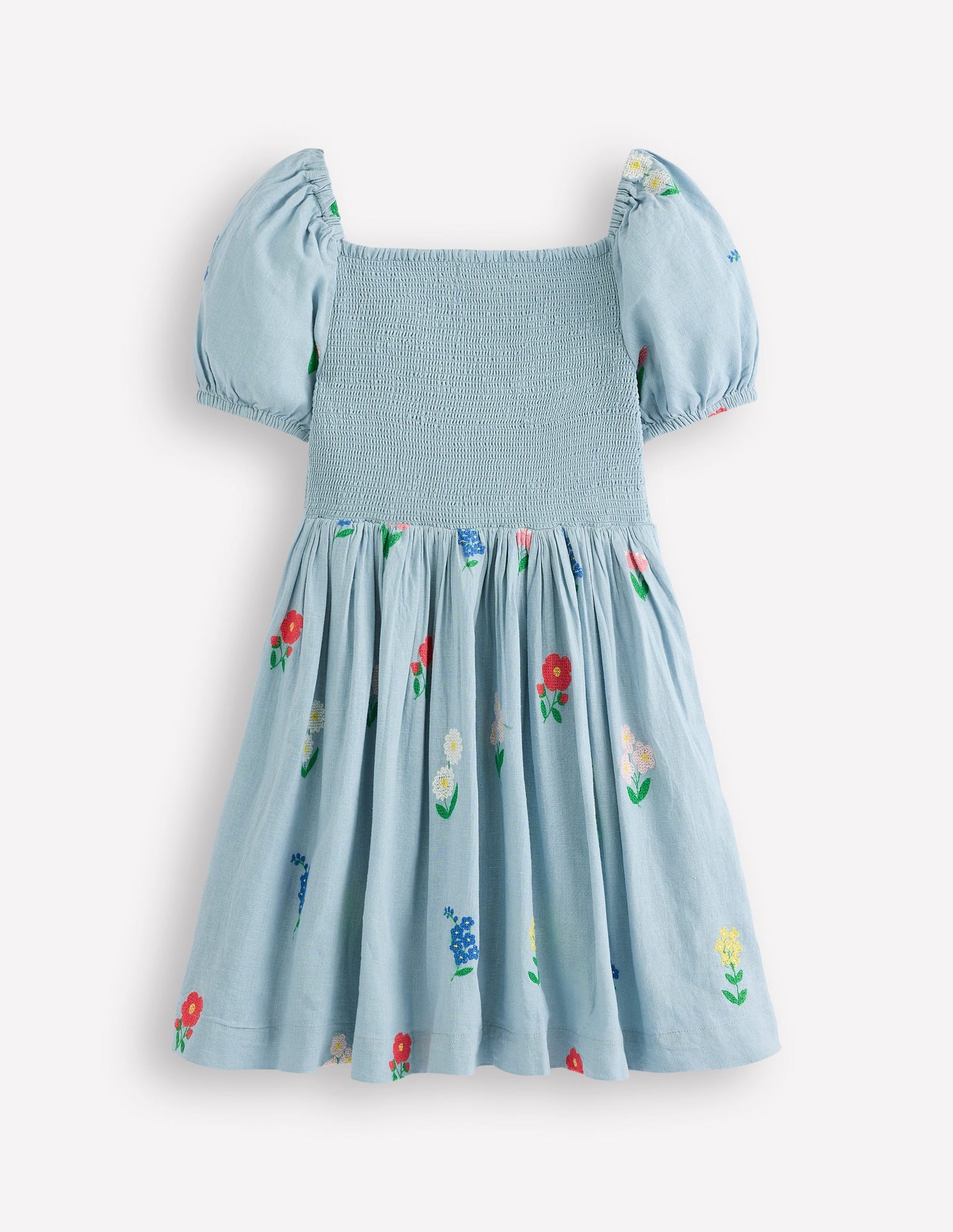 Gwendolyn Cotton Linen Dress-Multi Cross Stitch Flower