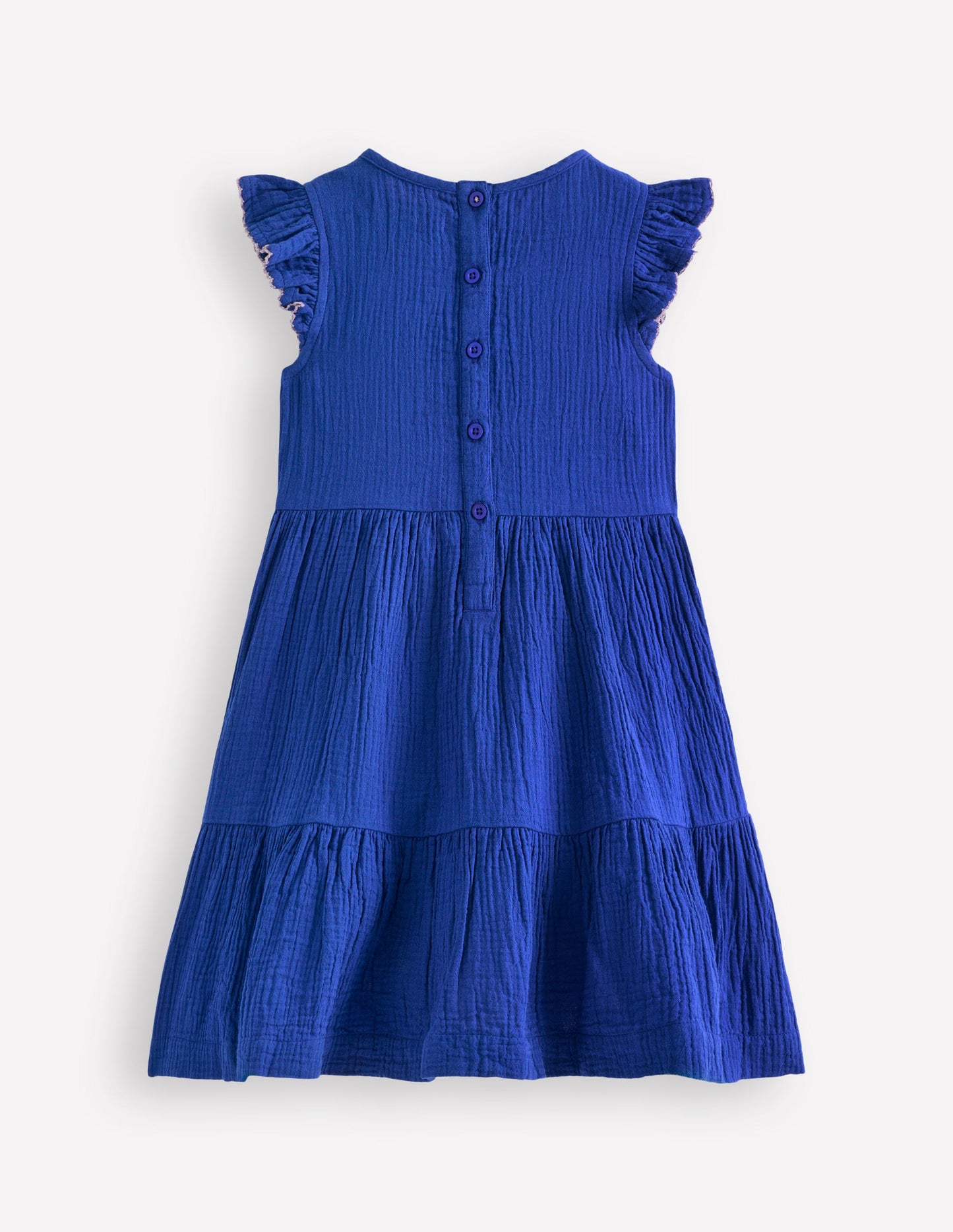 Tiered Doublecloth Dress-Bright Blue Embroidered