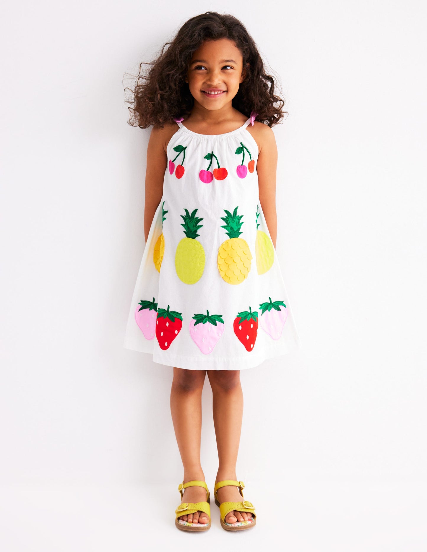 Strappy Appliqué Dress-Soft Ivory Fruit