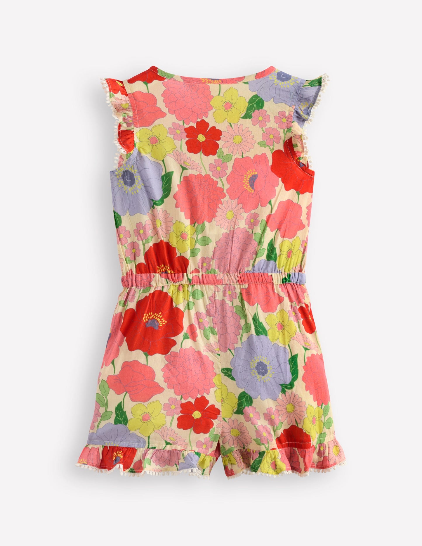 Button Through Ruffle Playsuit-Multi Summer Garden