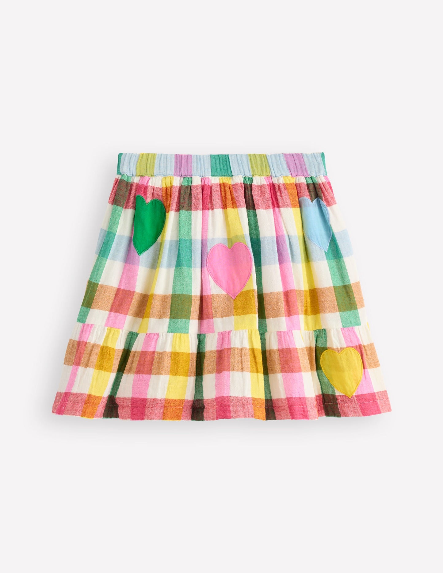 Double Cloth Printed Skirt-Multi Heart Check