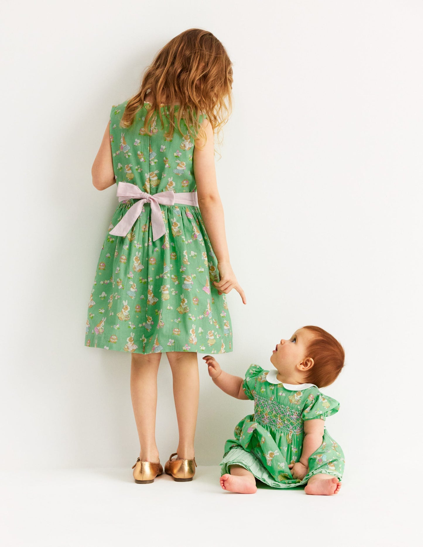 Cotton Linen Vintage Dress-Green Easter Guinea Pigs