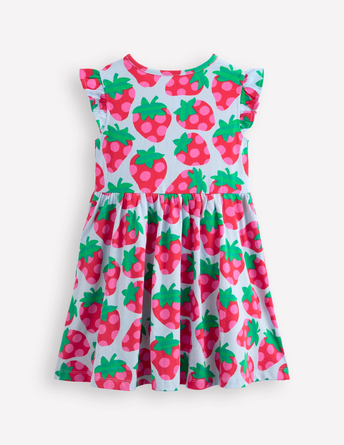 Posie Frill Sleeve Dress-Misty Blue Spotty Strawberry