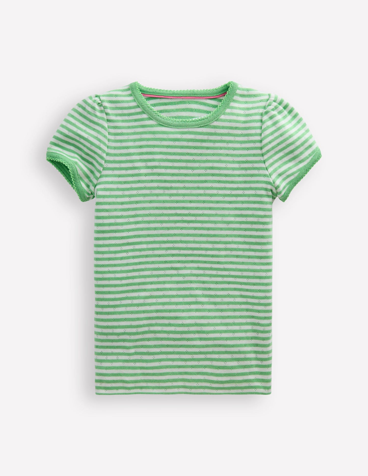 Short Sleeve Pointelle Top-Spring Green/ Ivory Stripe