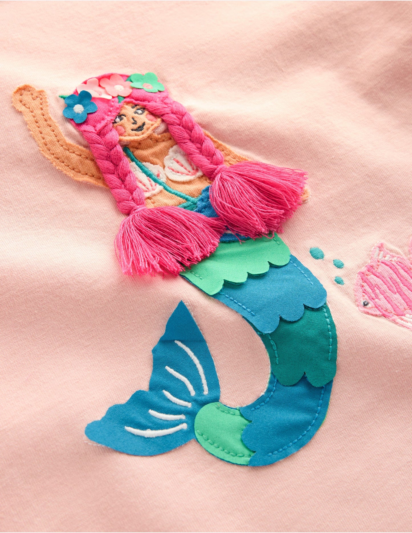 Short Sleeve Appliqué T-shirt-Chalk Pink Mermaid
