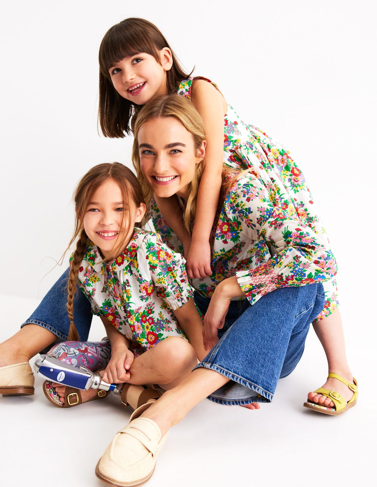 Woven Collared Top-Multi Flower Bunch