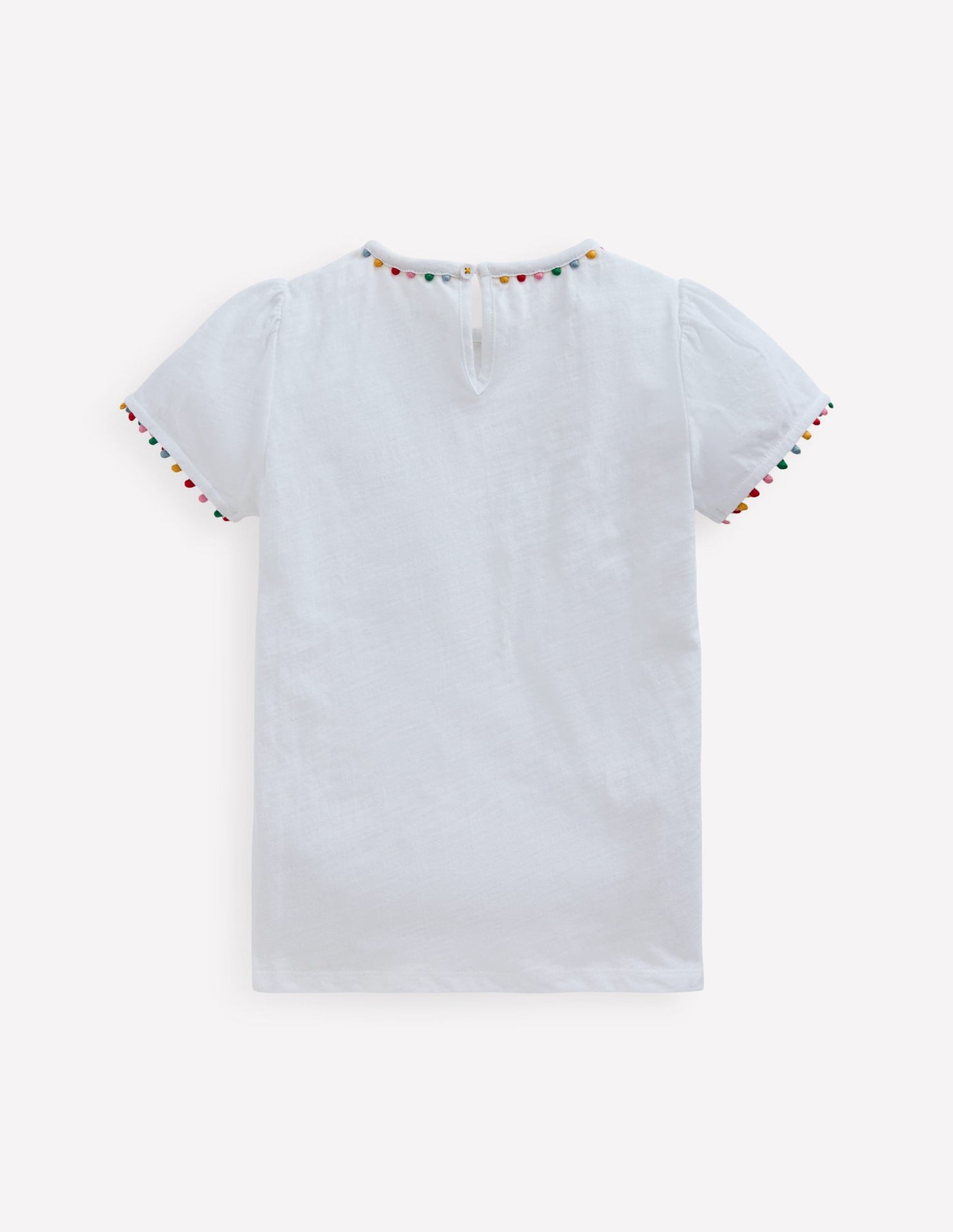 Ali Puff Sleeve Pom T-Shirt-White