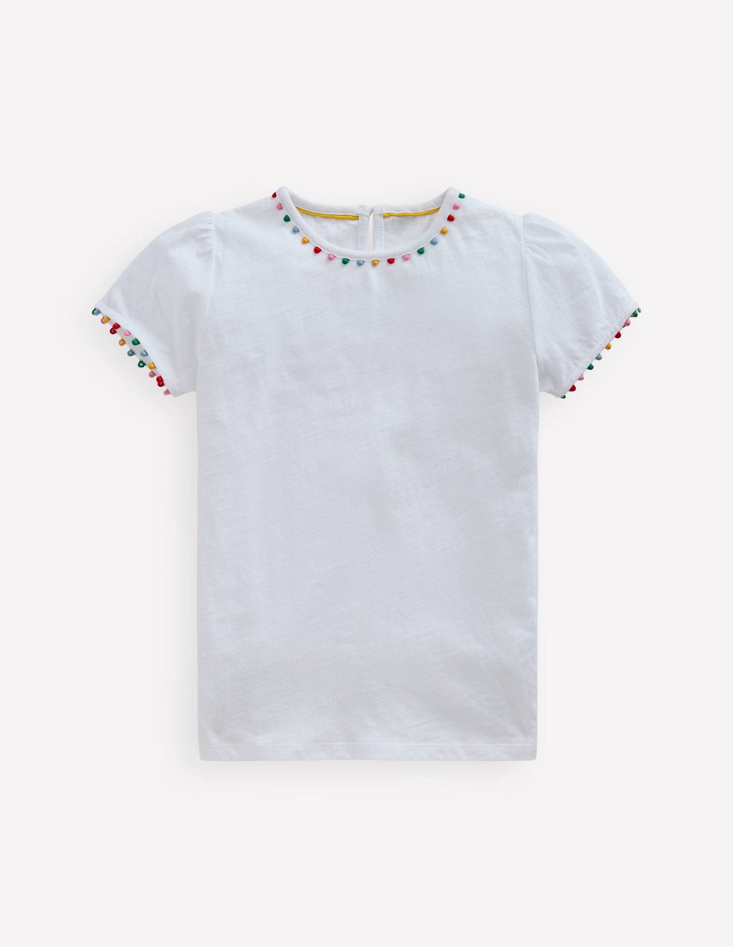 Ali Puff Sleeve Pom T-Shirt-White