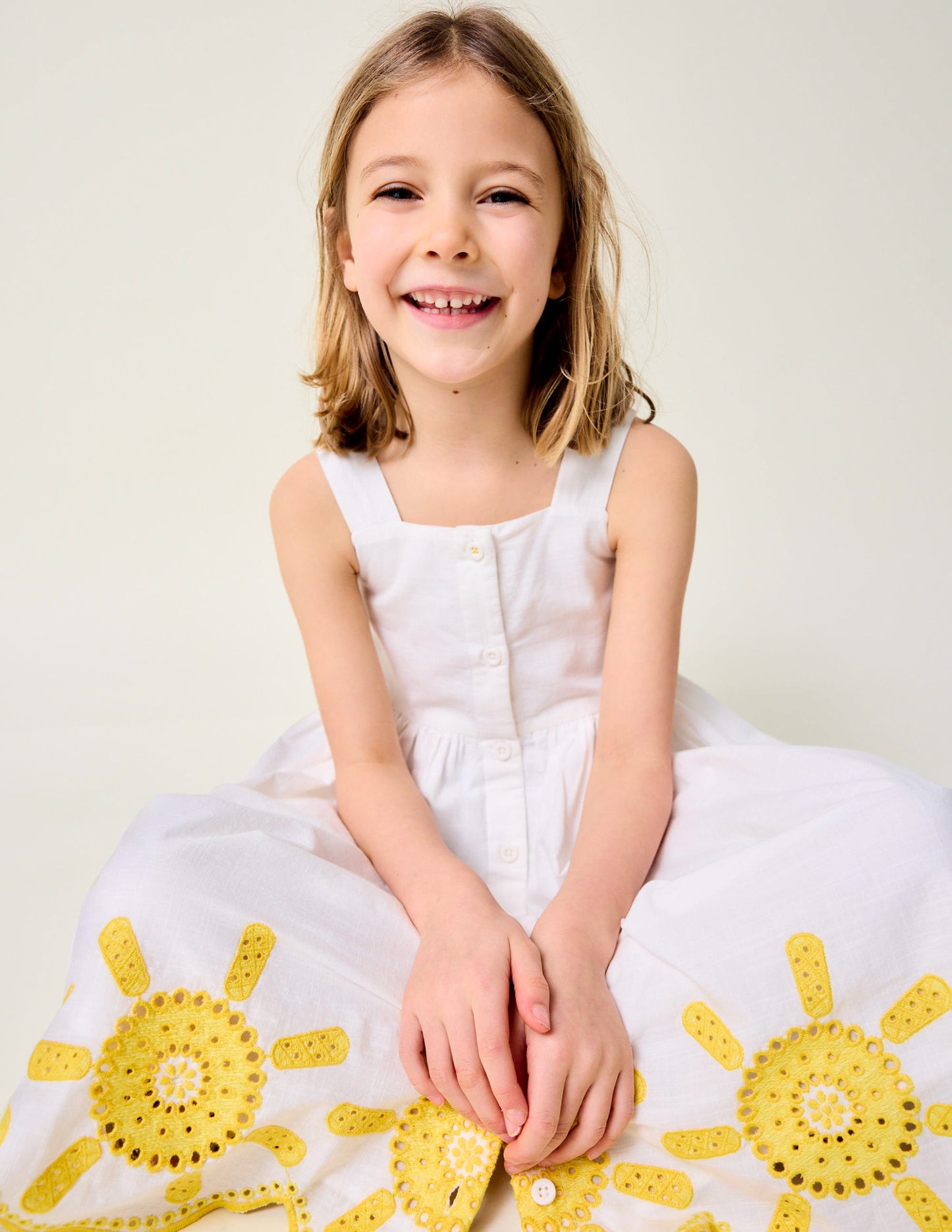 Remy Button Through Dress-Ivory Sunshine