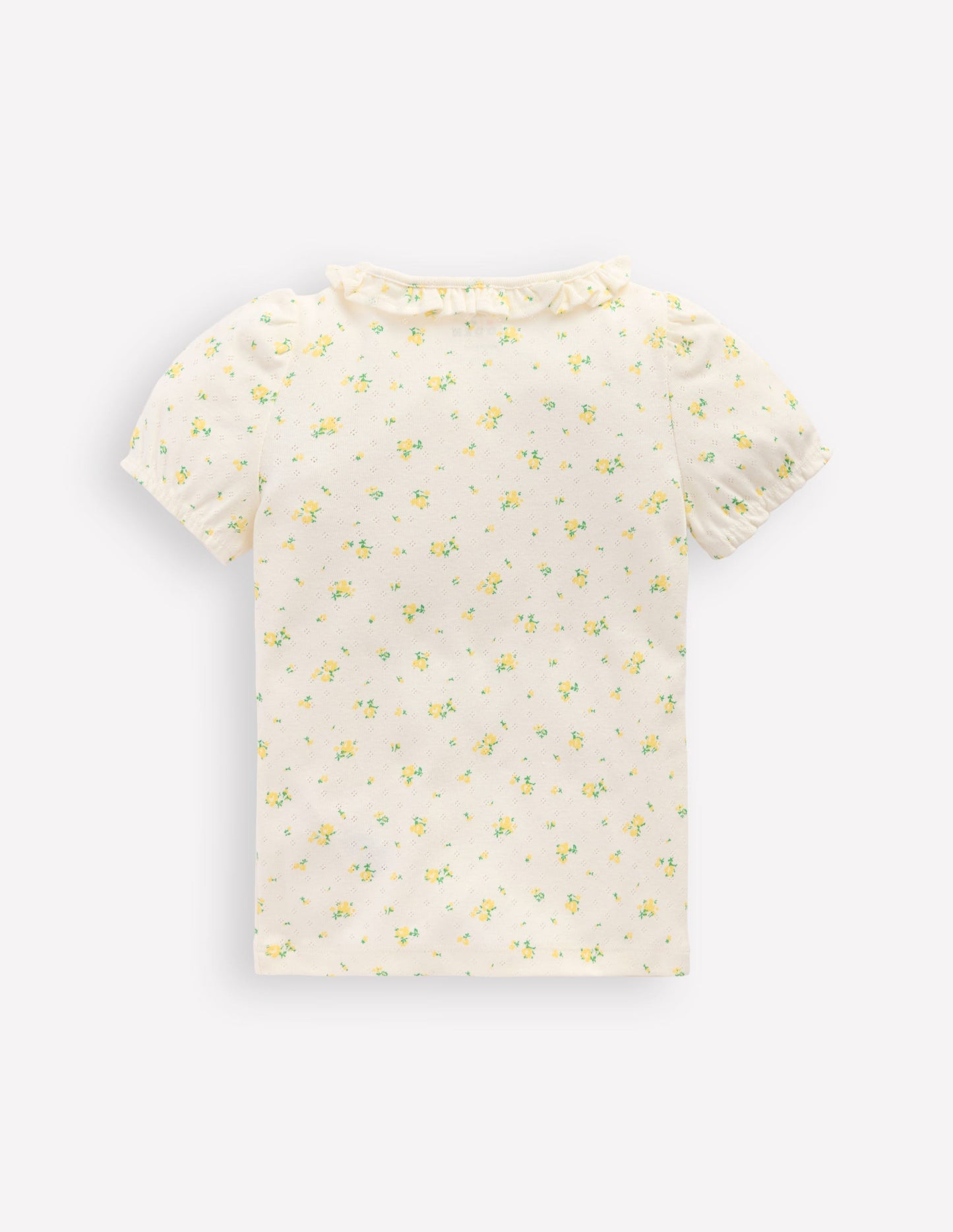 Short-sleeved Ruffle Pointelle-Rosebud Floral