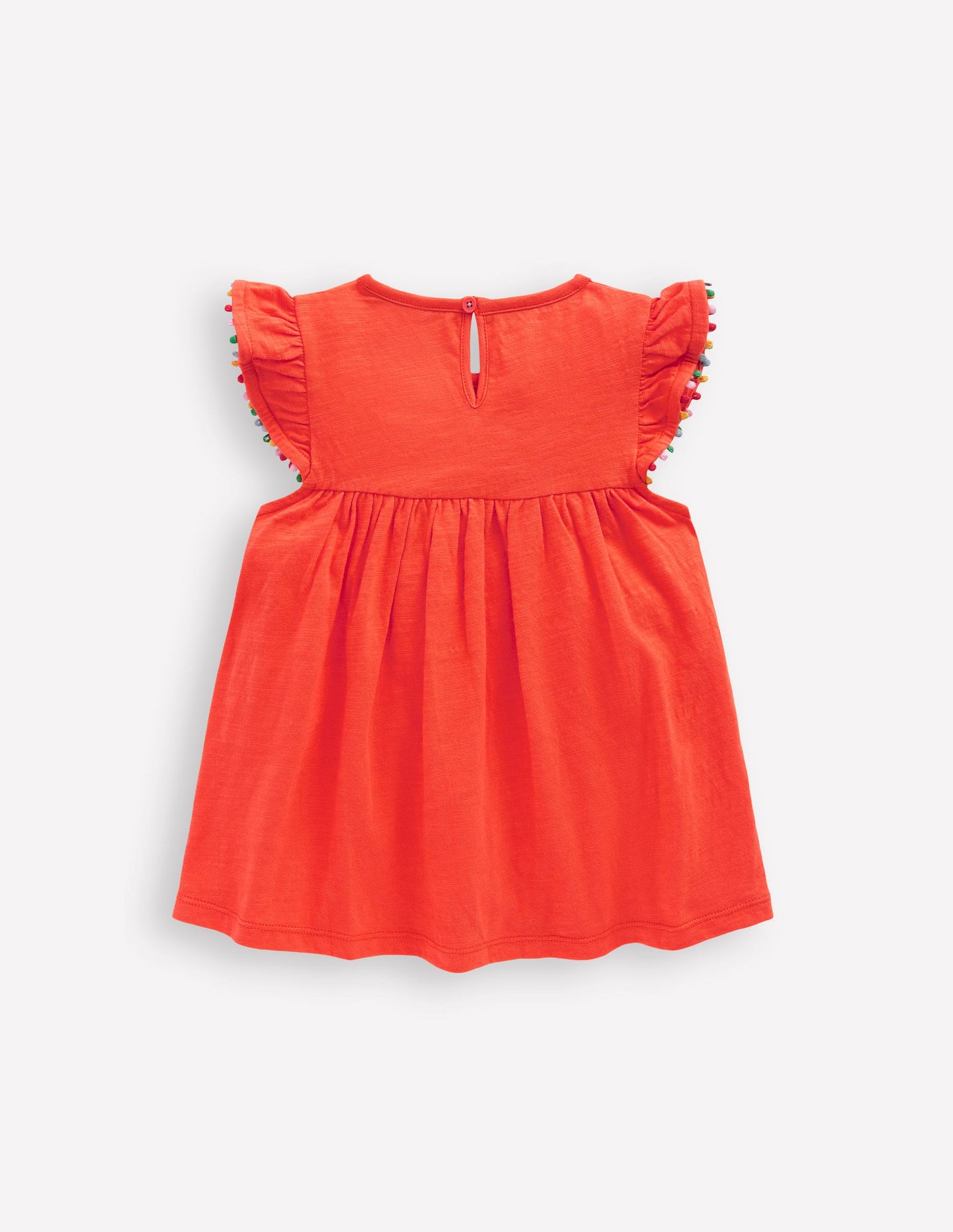 Frill Sleeve Pom Top-Coral Orange