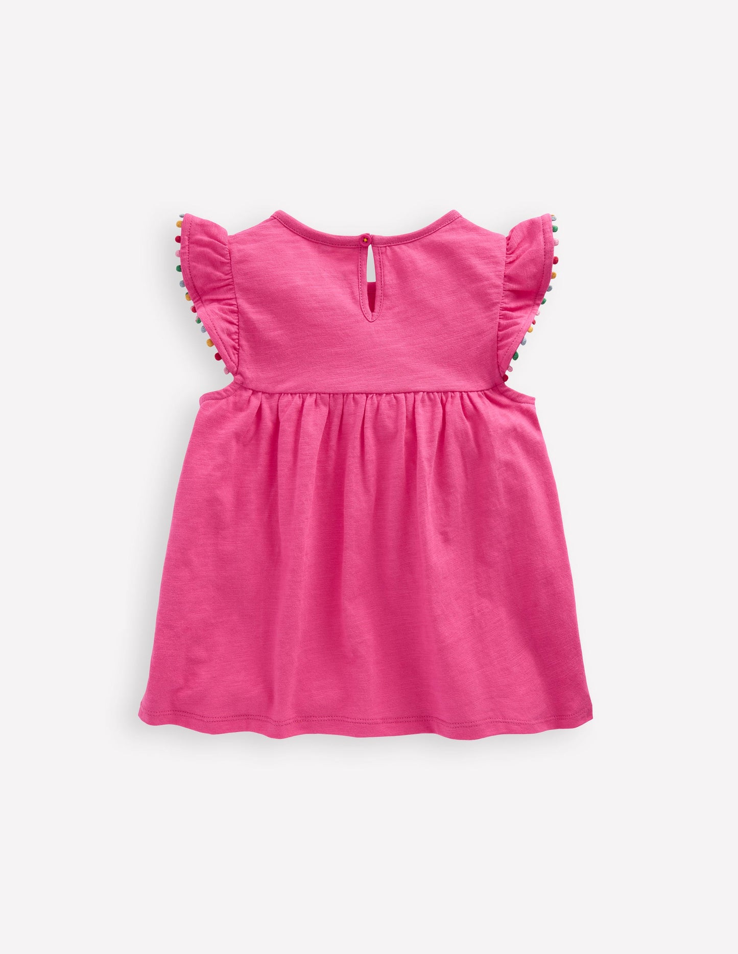 Frill Sleeve Pom Top-Flamingo Pink