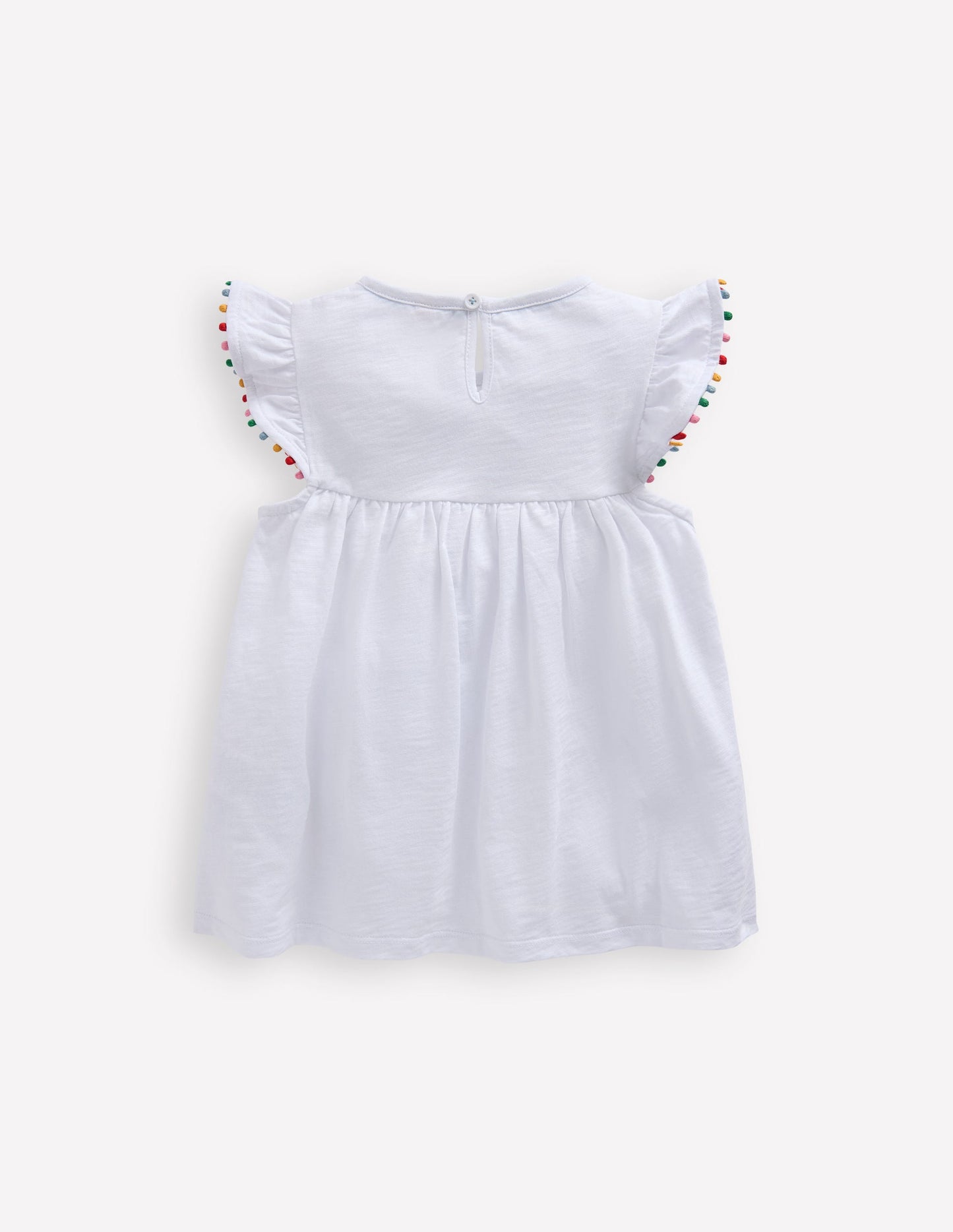 Frill Sleeve Pom Top-White