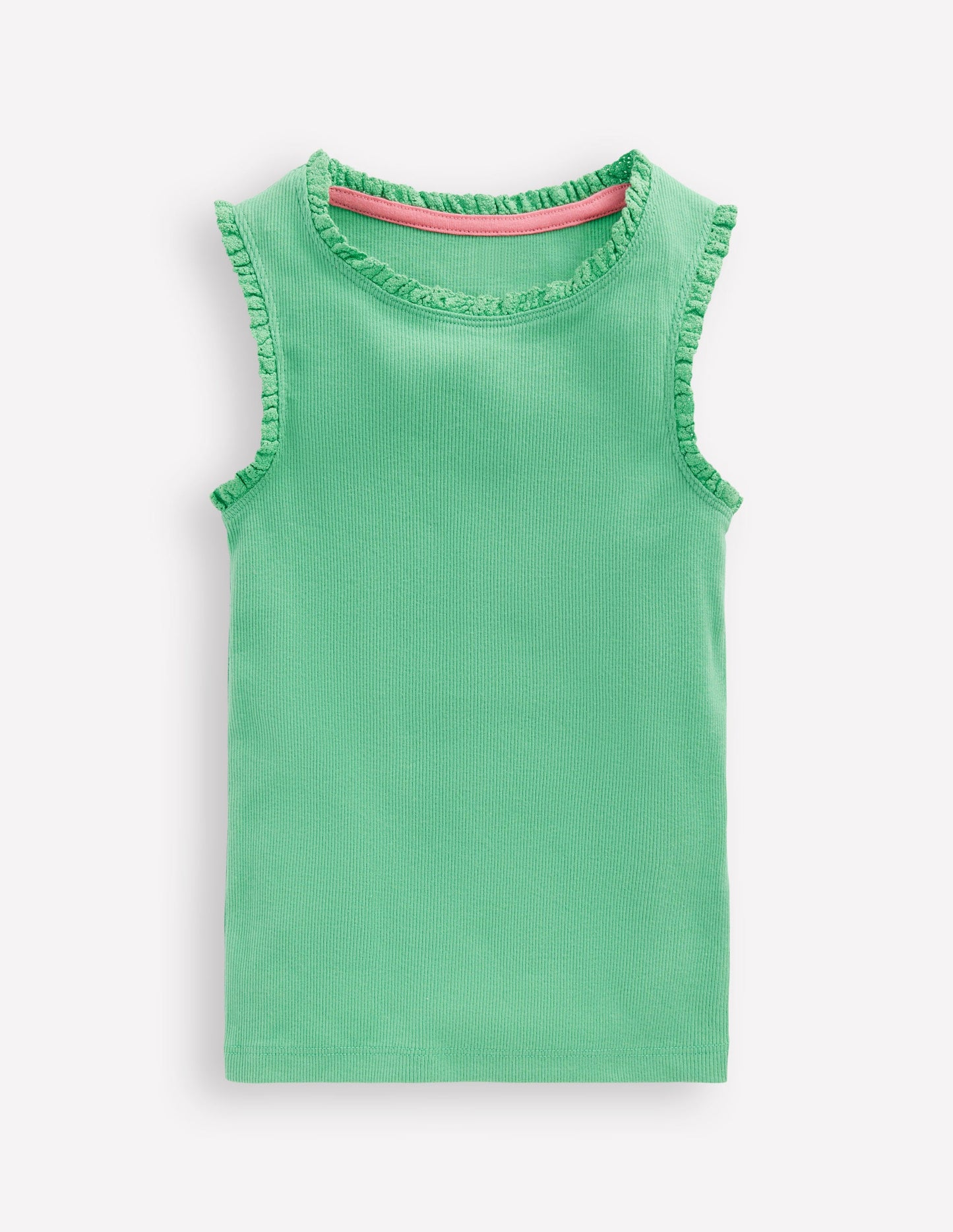 Ribbed Lace Trim Vest-Aloe Green