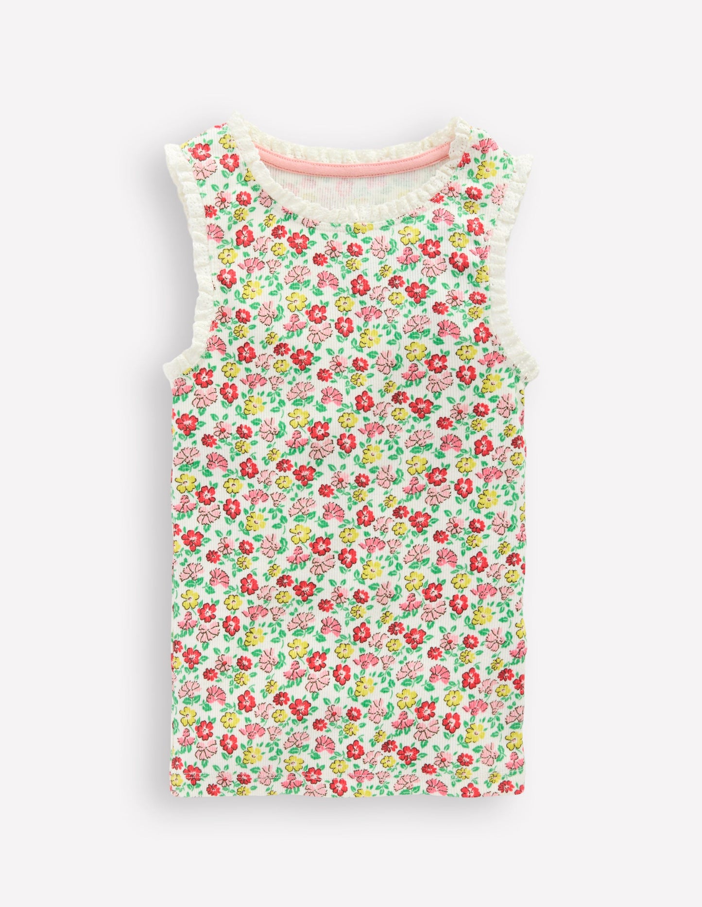 Ribbed Lace Trim Vest-Multi Summer Flowerbed