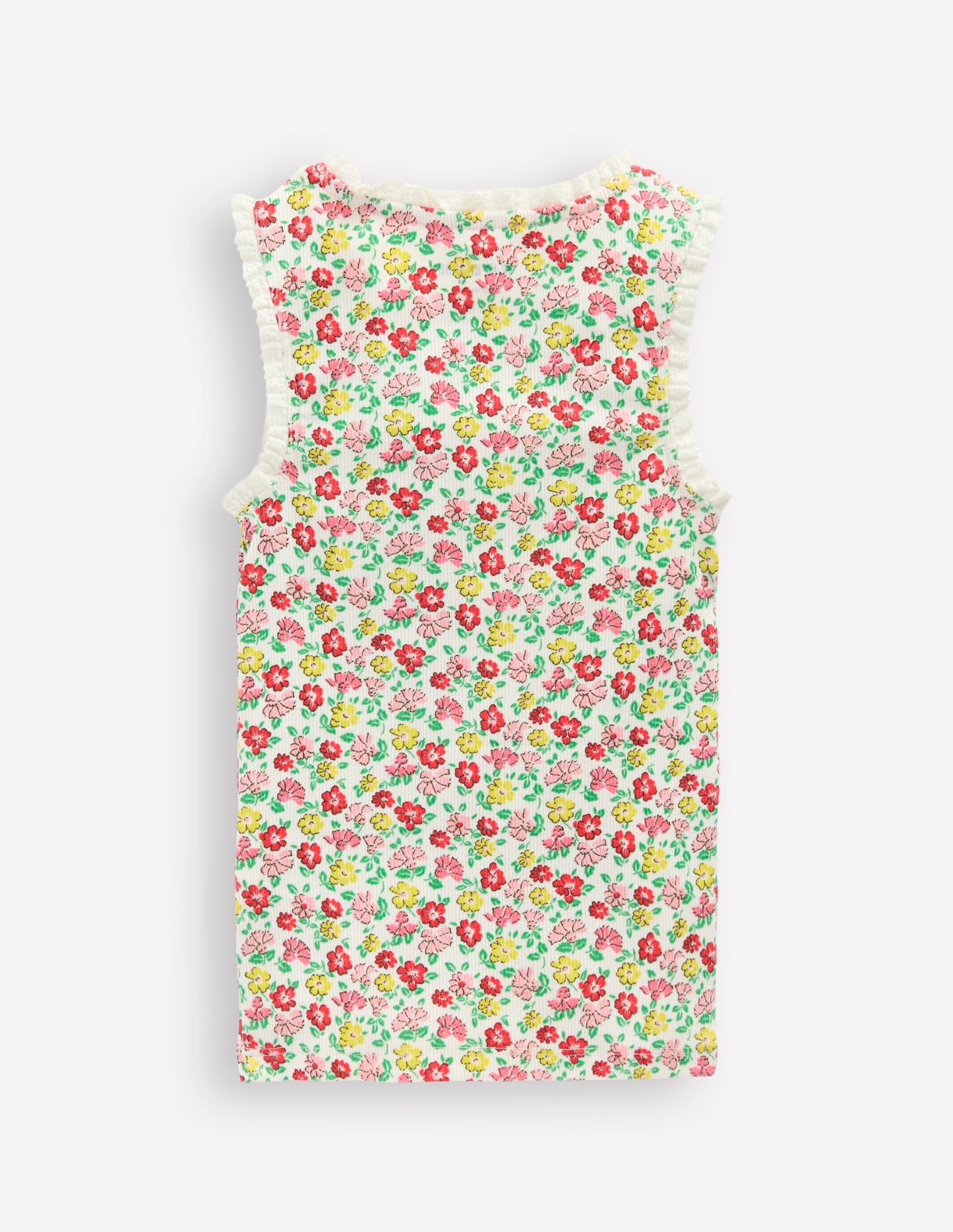 Ribbed Lace Trim Vest-Multi Summer Flowerbed