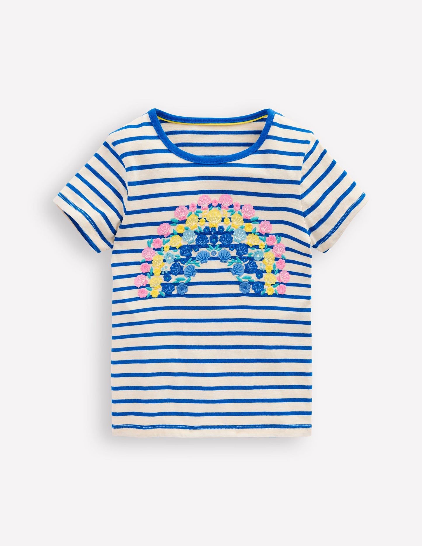 Short Sleeve Appliqué T-shirt-Peacock Plume Blue/Soft Ivory
