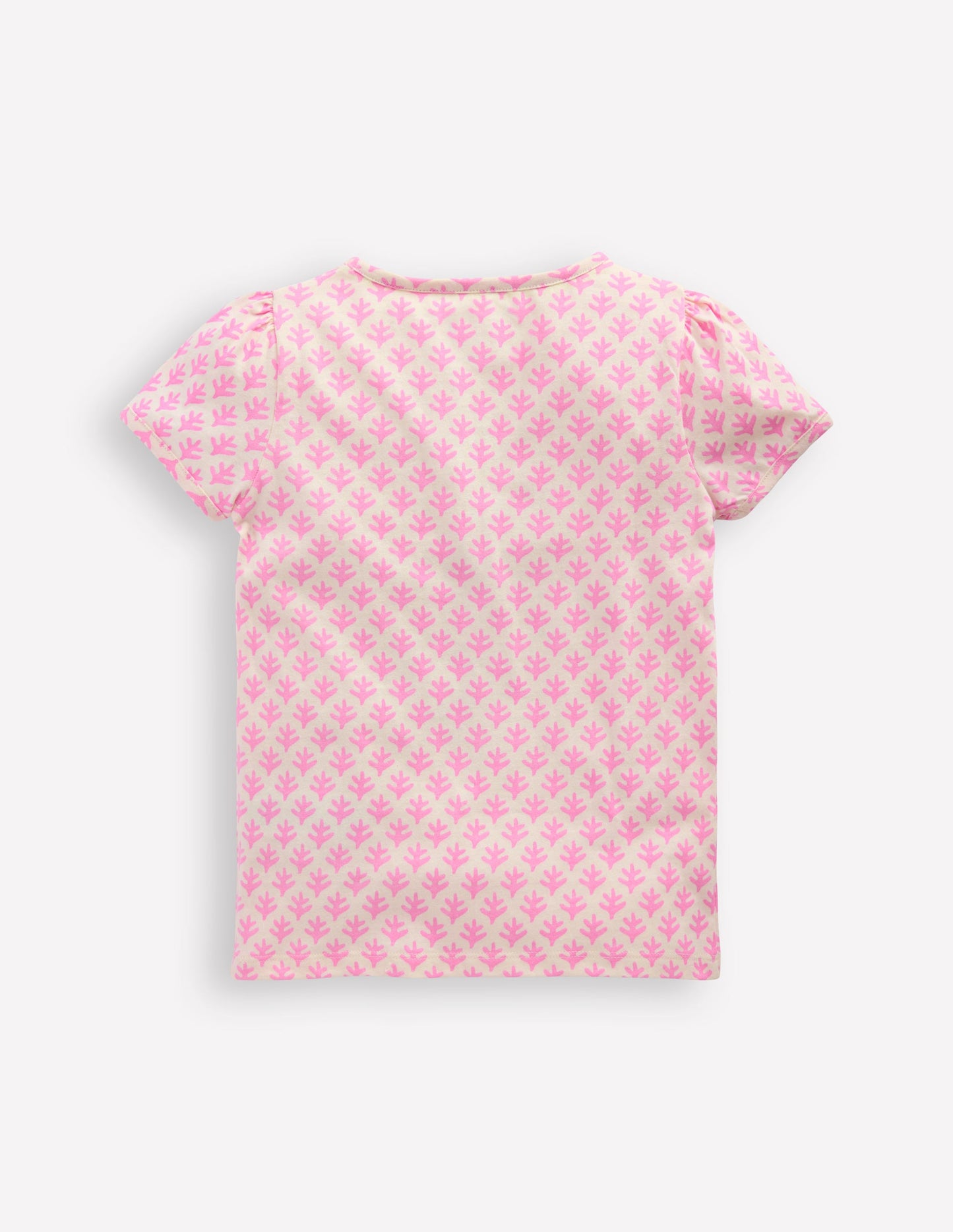 Puff Sleeve Superstitch Top-Pink Woodblock Seahorse