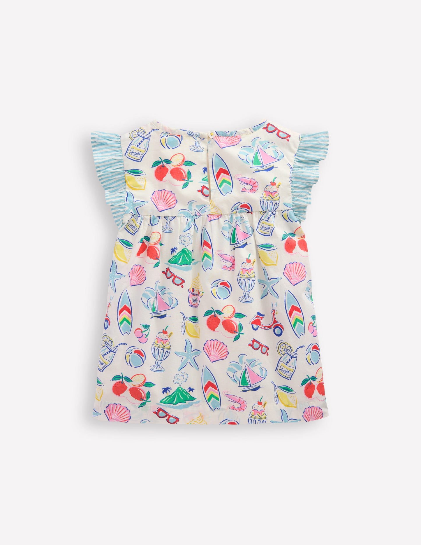 Frill Sleeve Woven Top-Ivory Holiday Print