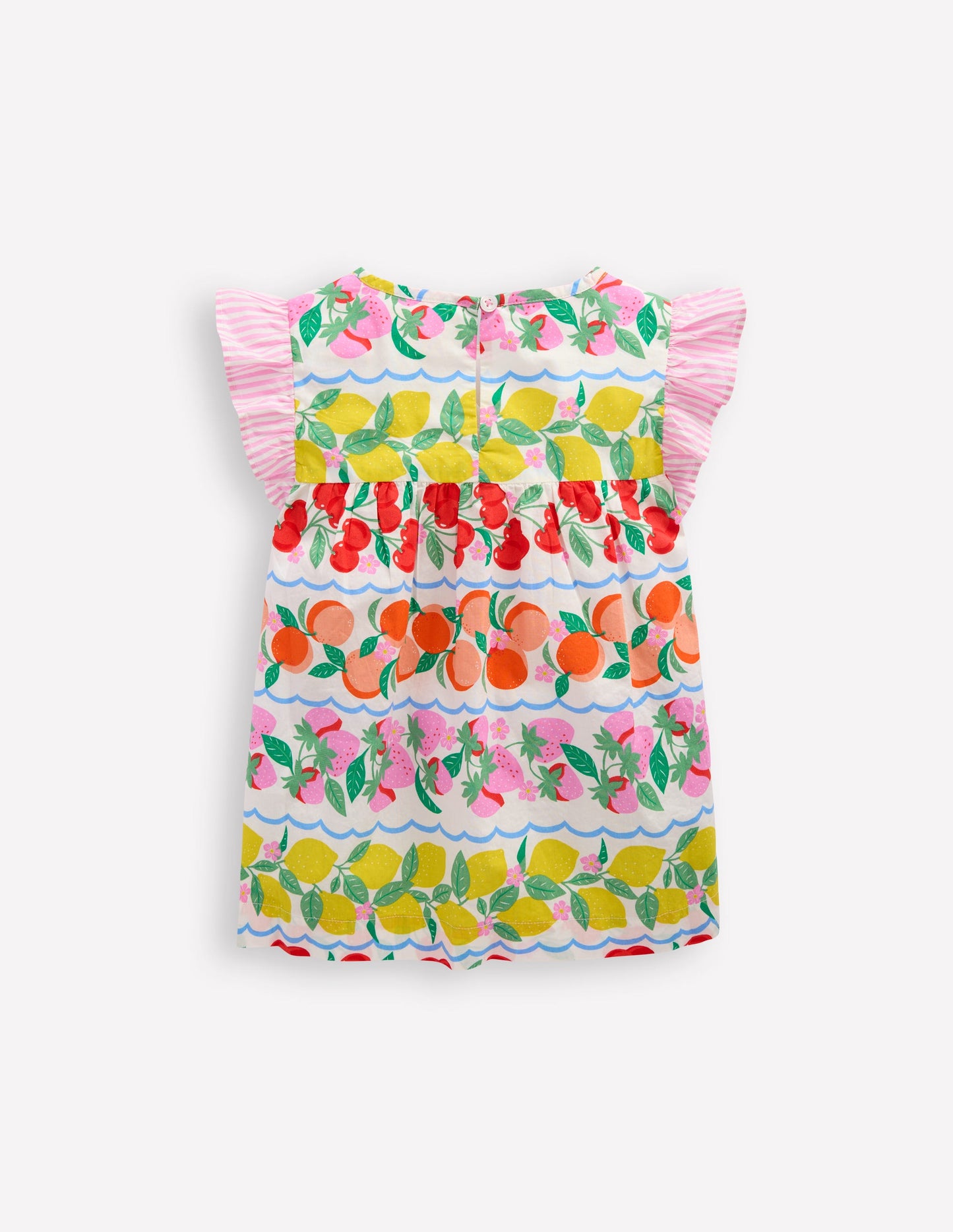 Frill Sleeve Woven Top-Rainbow Fruit Stripe