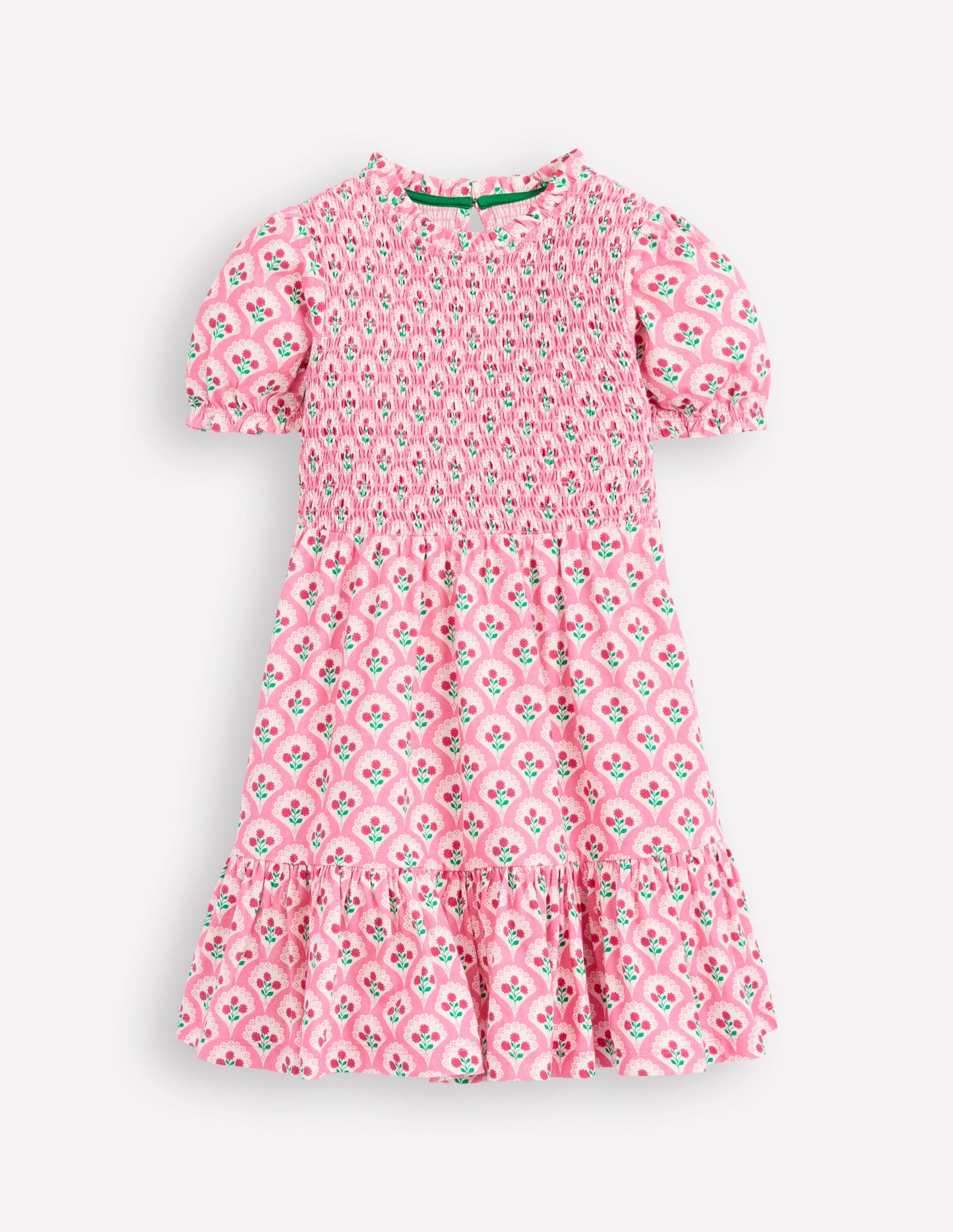 Aurora Shirred Twirly Dress-Pink Rose Woodblock Floral