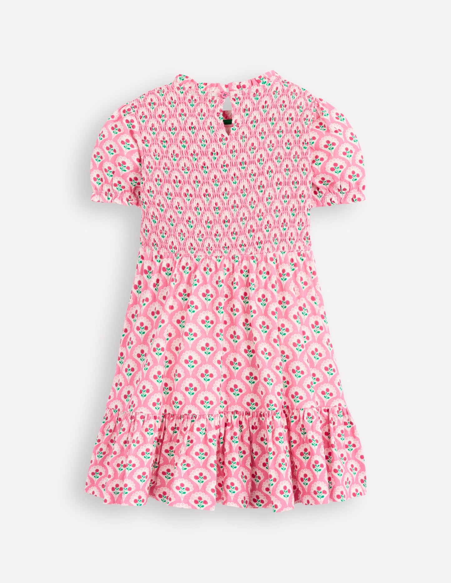 Aurora Shirred Twirly Dress-Pink Rose Woodblock Floral