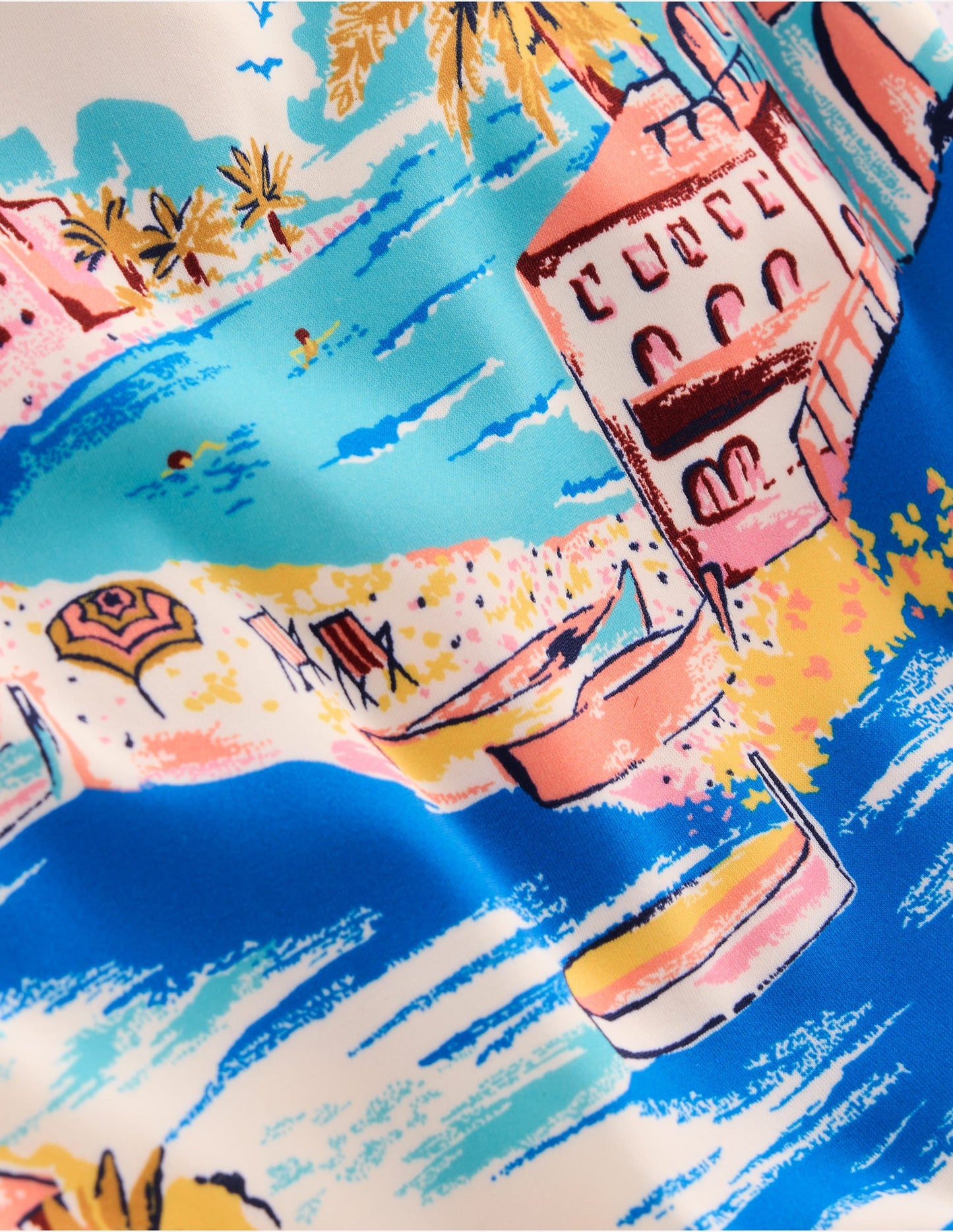 Hallie Frill Strap Swimsuit-Multi Coastal Scene