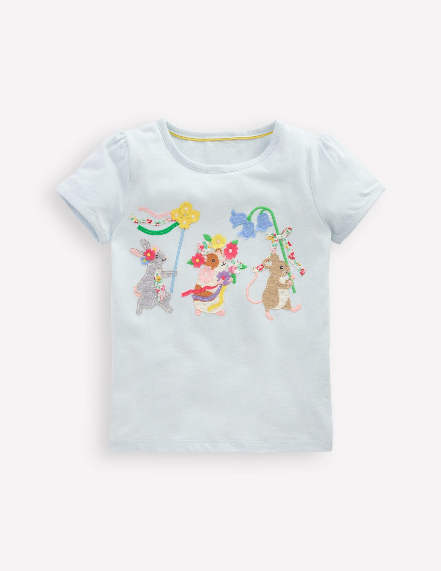 Puff Sleeve Applique Top-Cloud Blue Animals