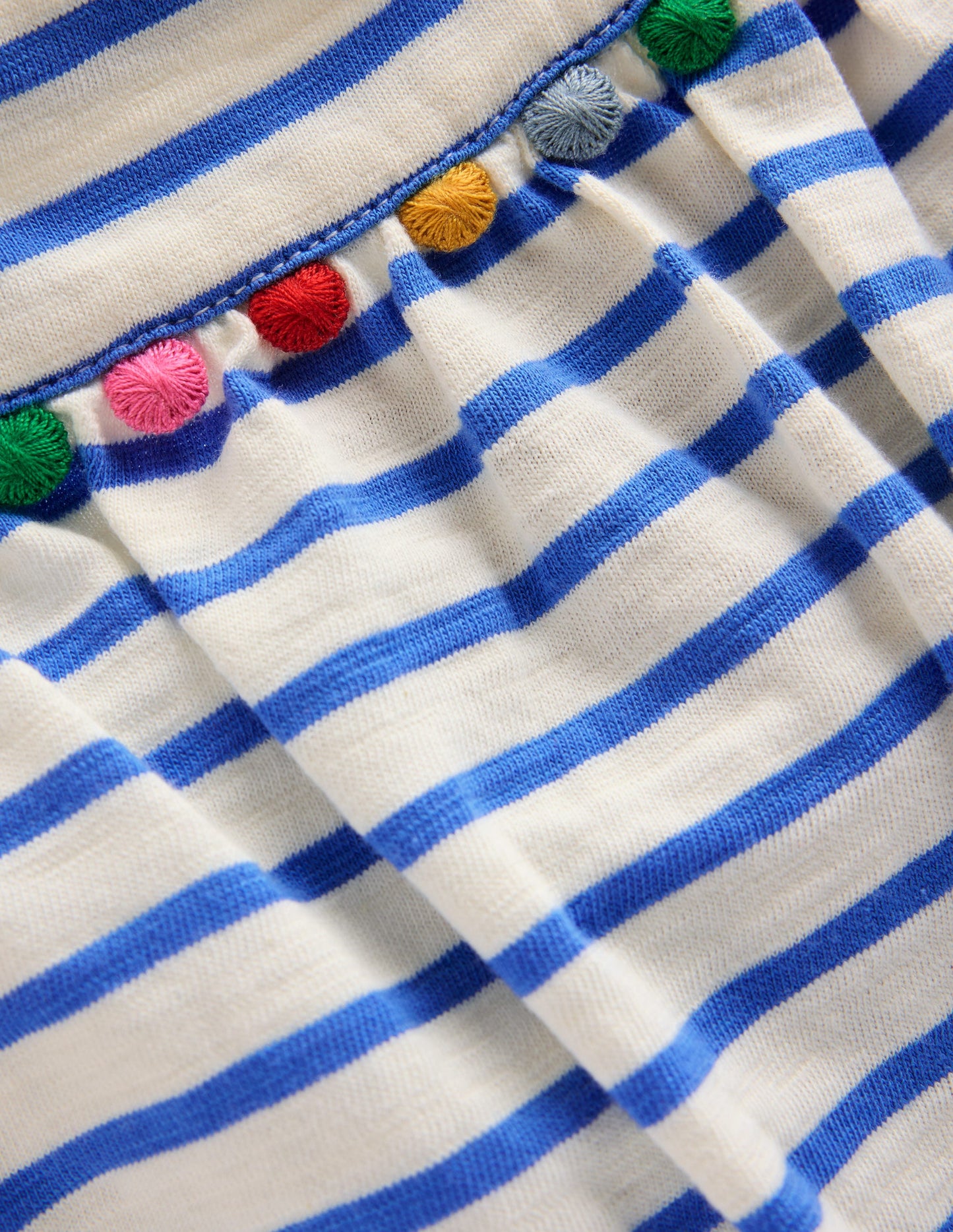 Ciara Pom Trim Jersey Playsuit-Ivory/ Azure Blue Stripe