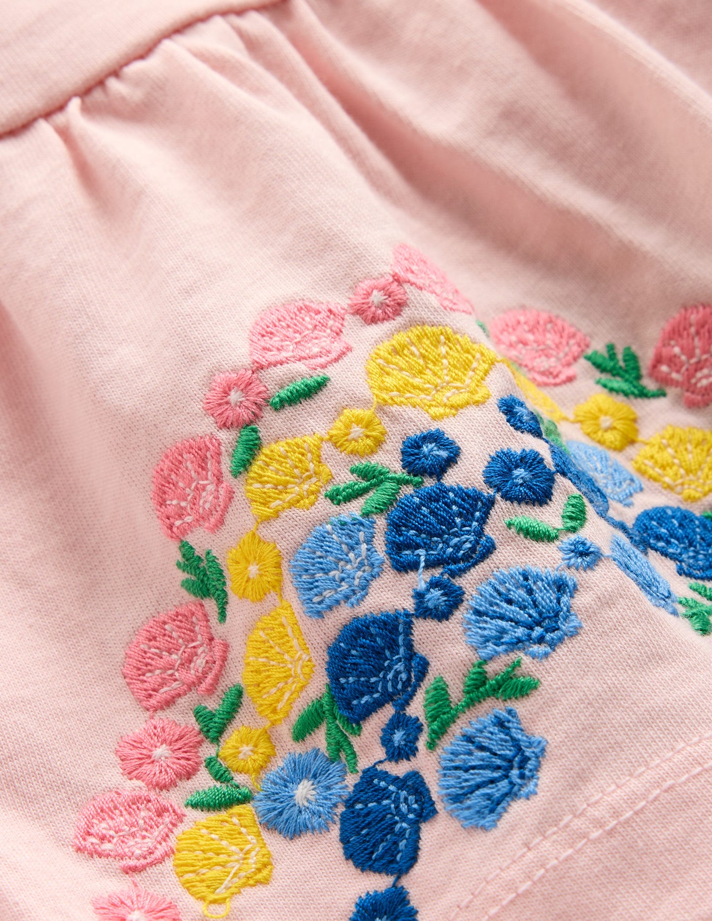 Enza Broderie Hem Jersey Dress-Chalk Pink Rainbows