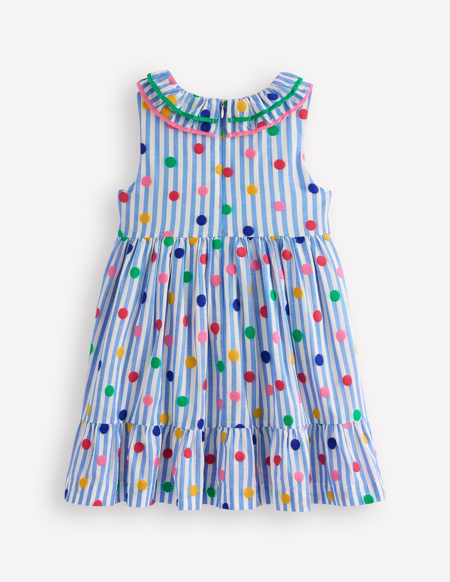 Ruffle Neck Woven Dress-Peacock Plume Blue Spot
