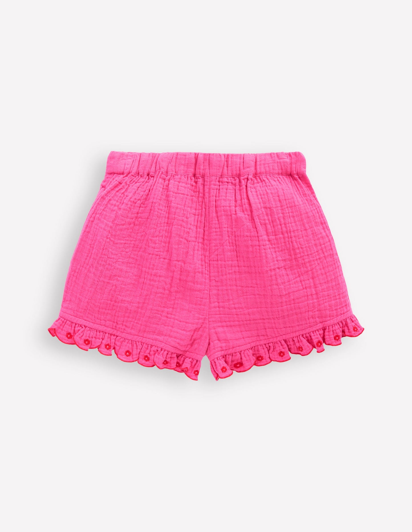Double Cloth Frill Hem Shorts-Sorbet Pink Embroidered