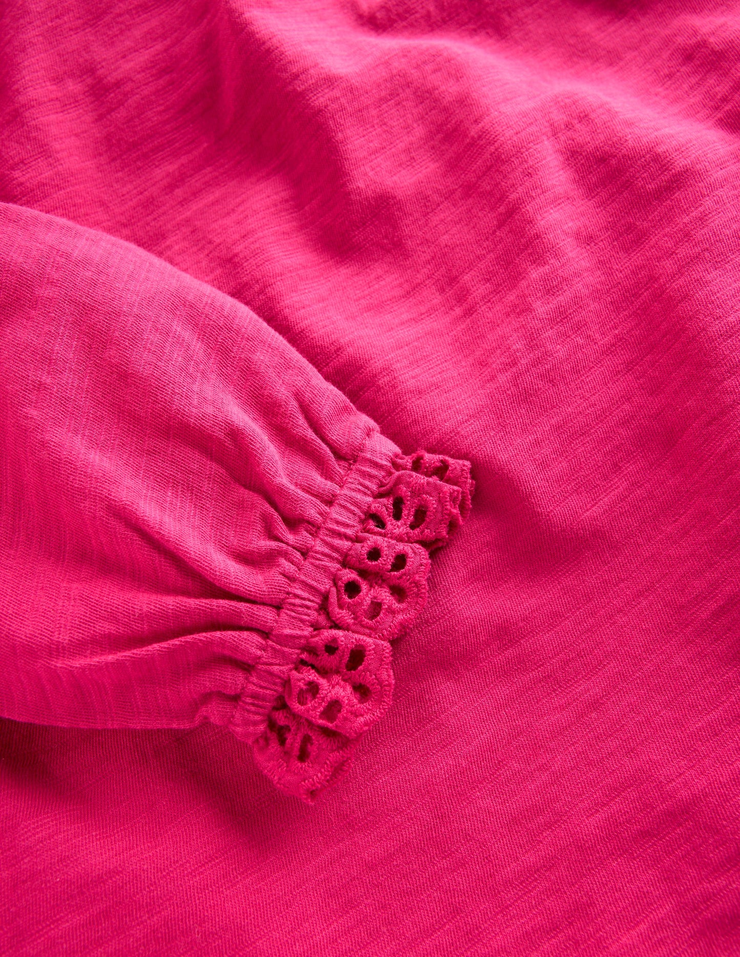 Broderie Trim Jersey Top-Cherry Jam