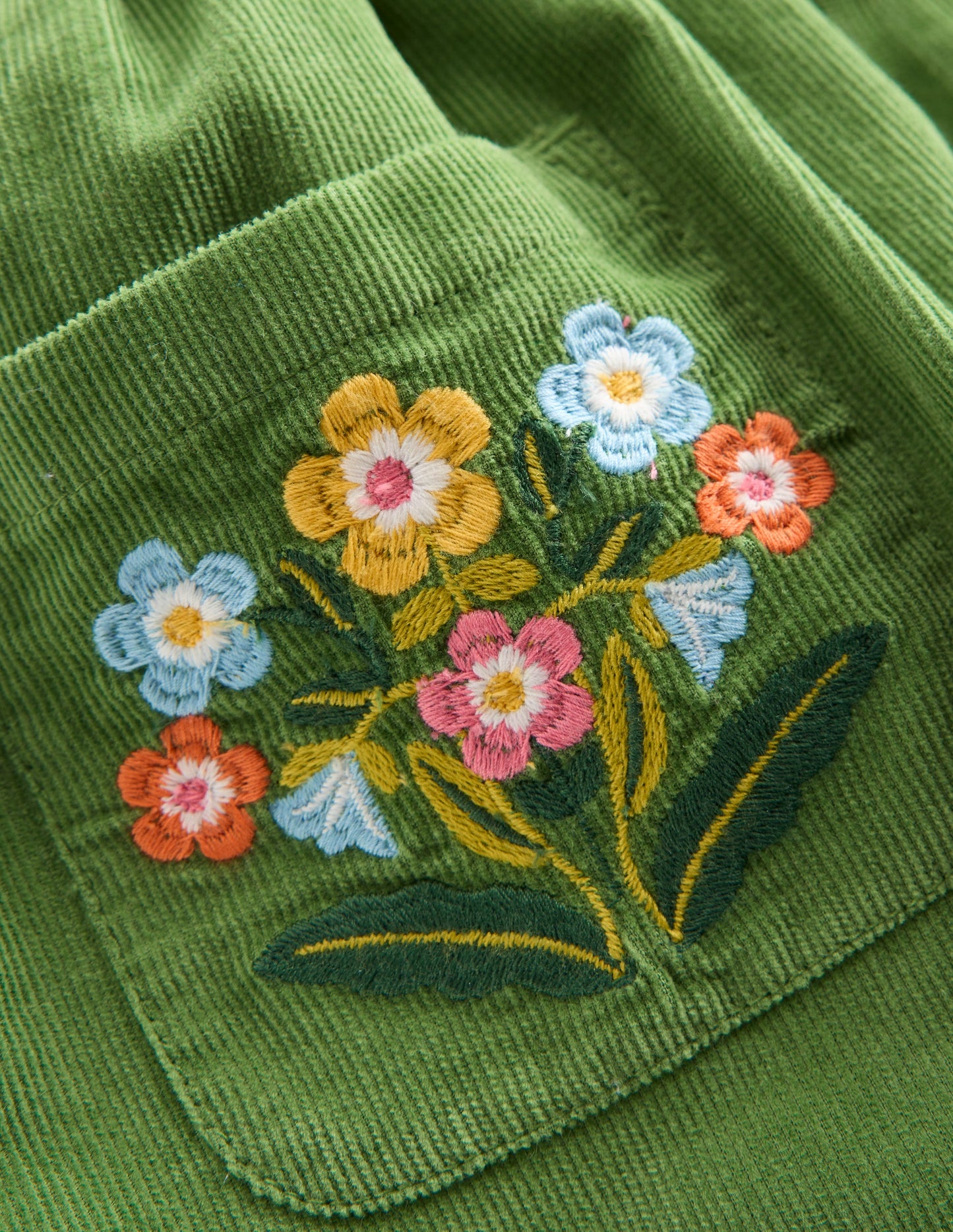 Button-through Mini Skirt-Broccoli Green Flowers