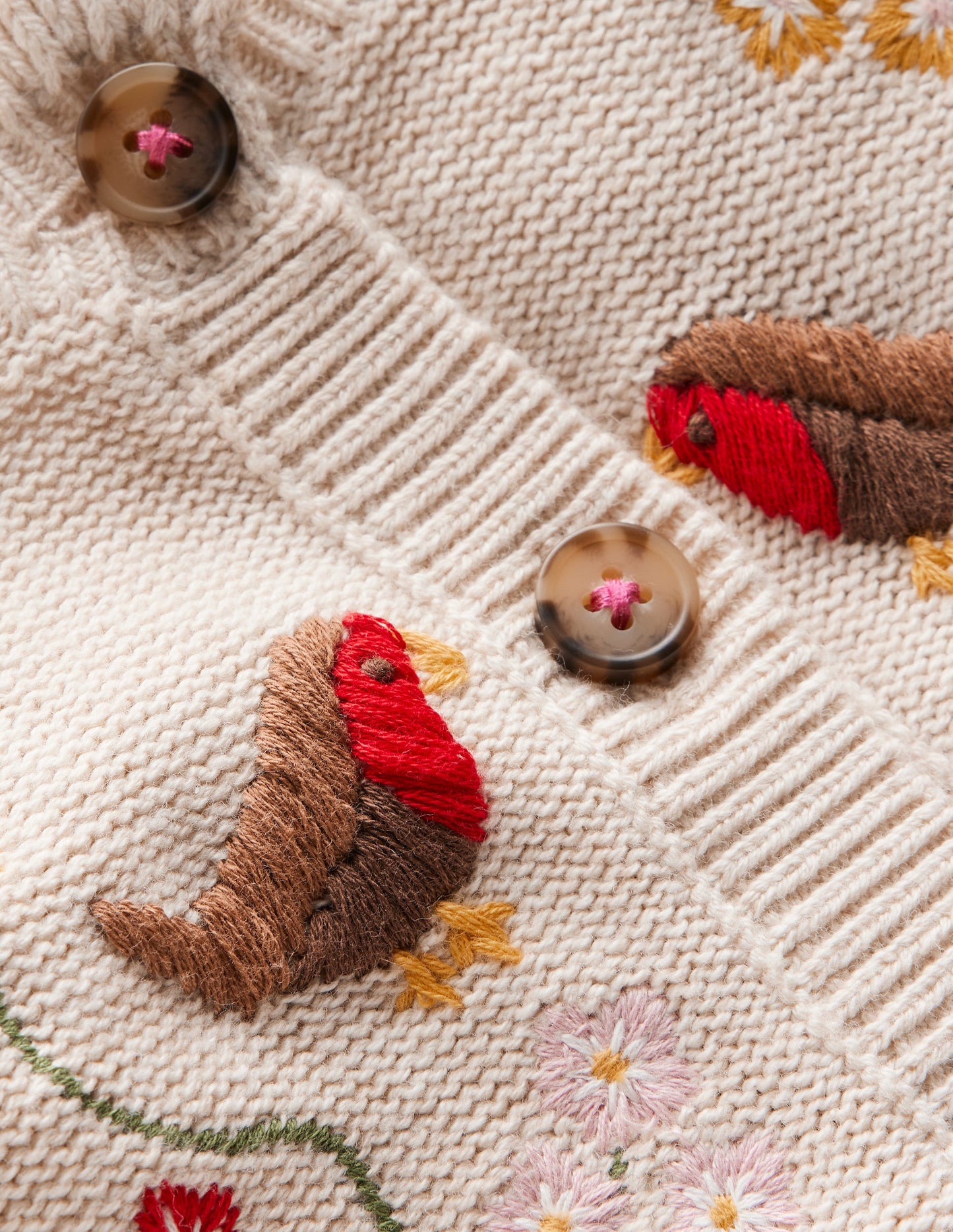 Pretty Embroidered Cardigan-Oatmeal Marl