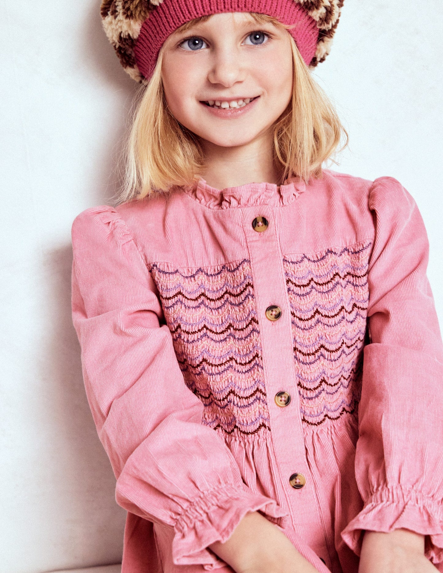 Suki Long Sleeve Smocked Dress-Formica Pink