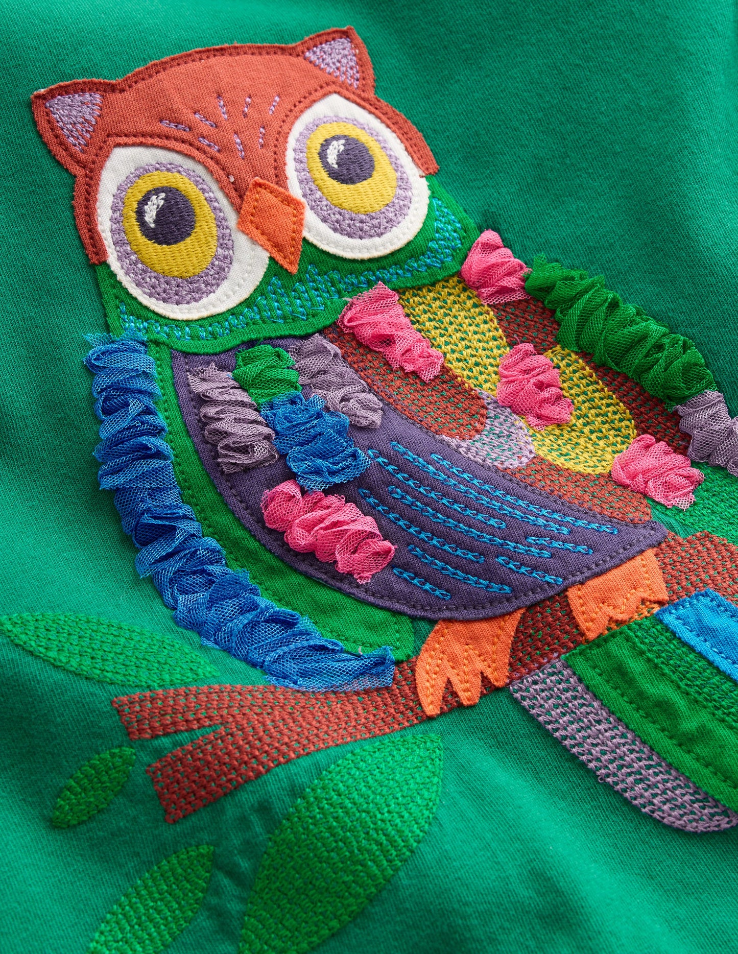 Puff Sleeve Applique T-Shirt-Green Owl