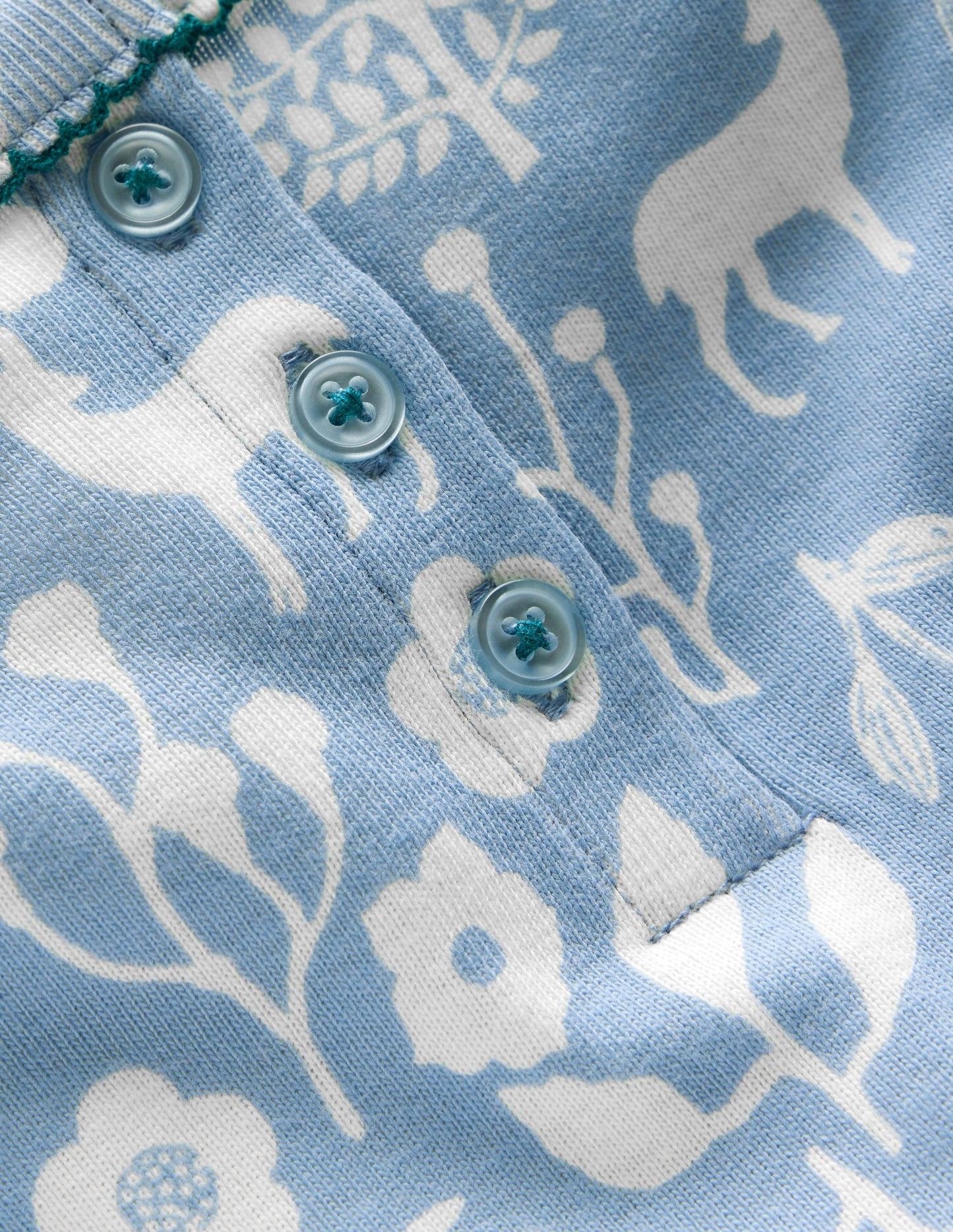 Snug Henley Pyjamas-Glacier Blue Woodland Print