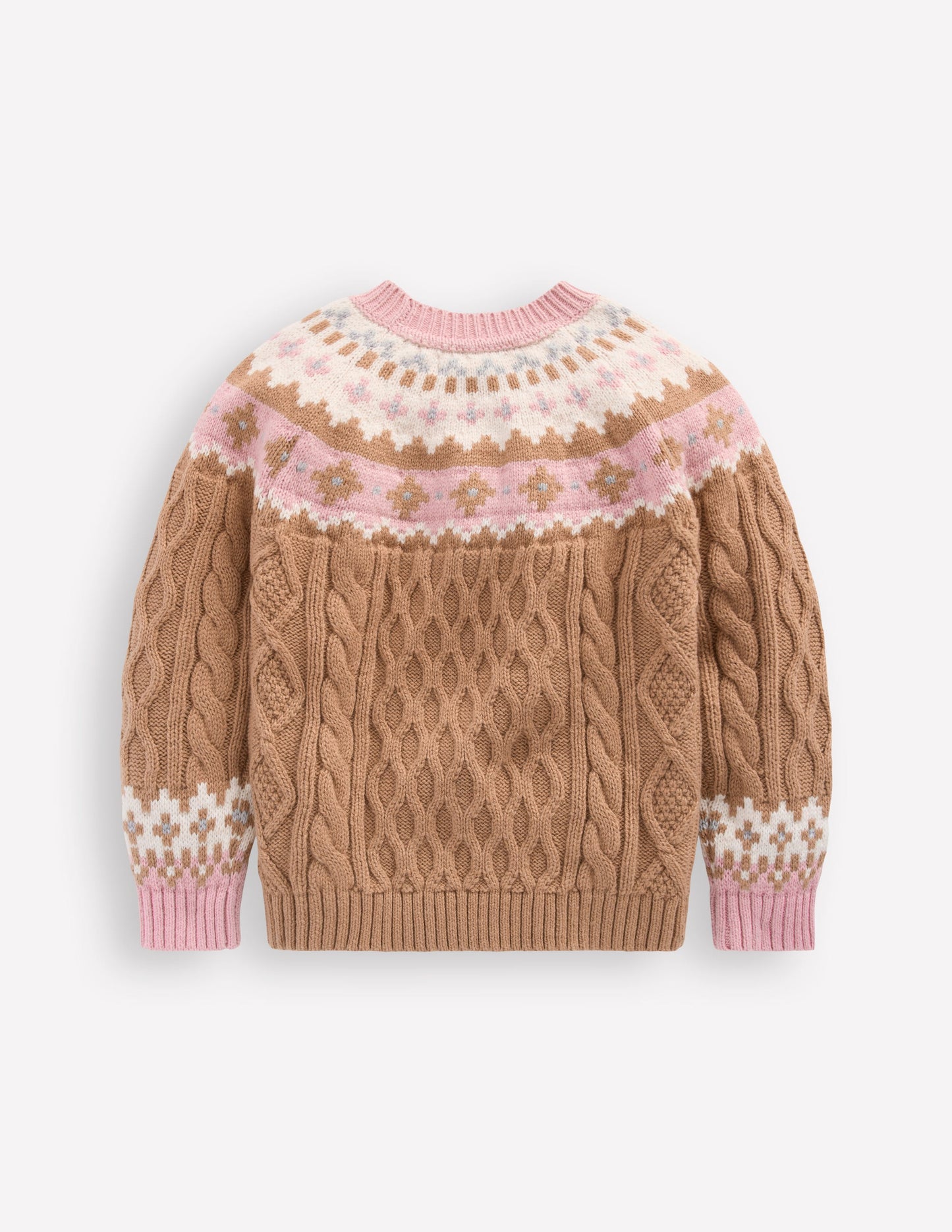 Fair Isle Cable Jumper-Camel Melange