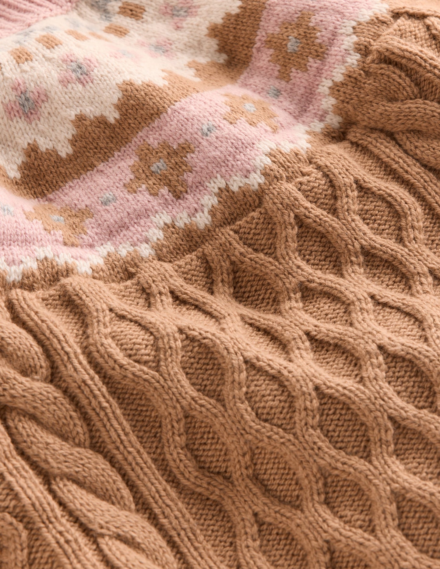 Fair Isle Cable Jumper-Camel Melange