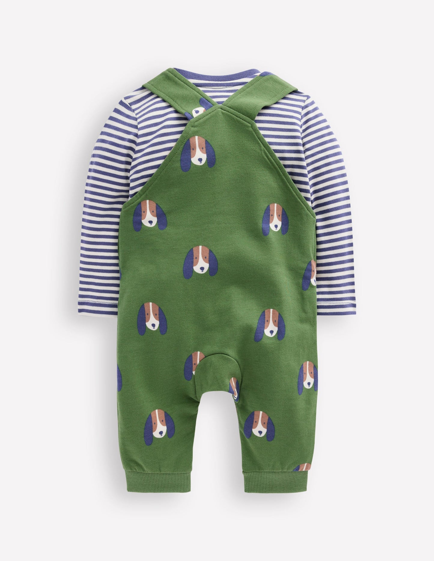 Printed Jersey Dungaree Set-Green Dogs