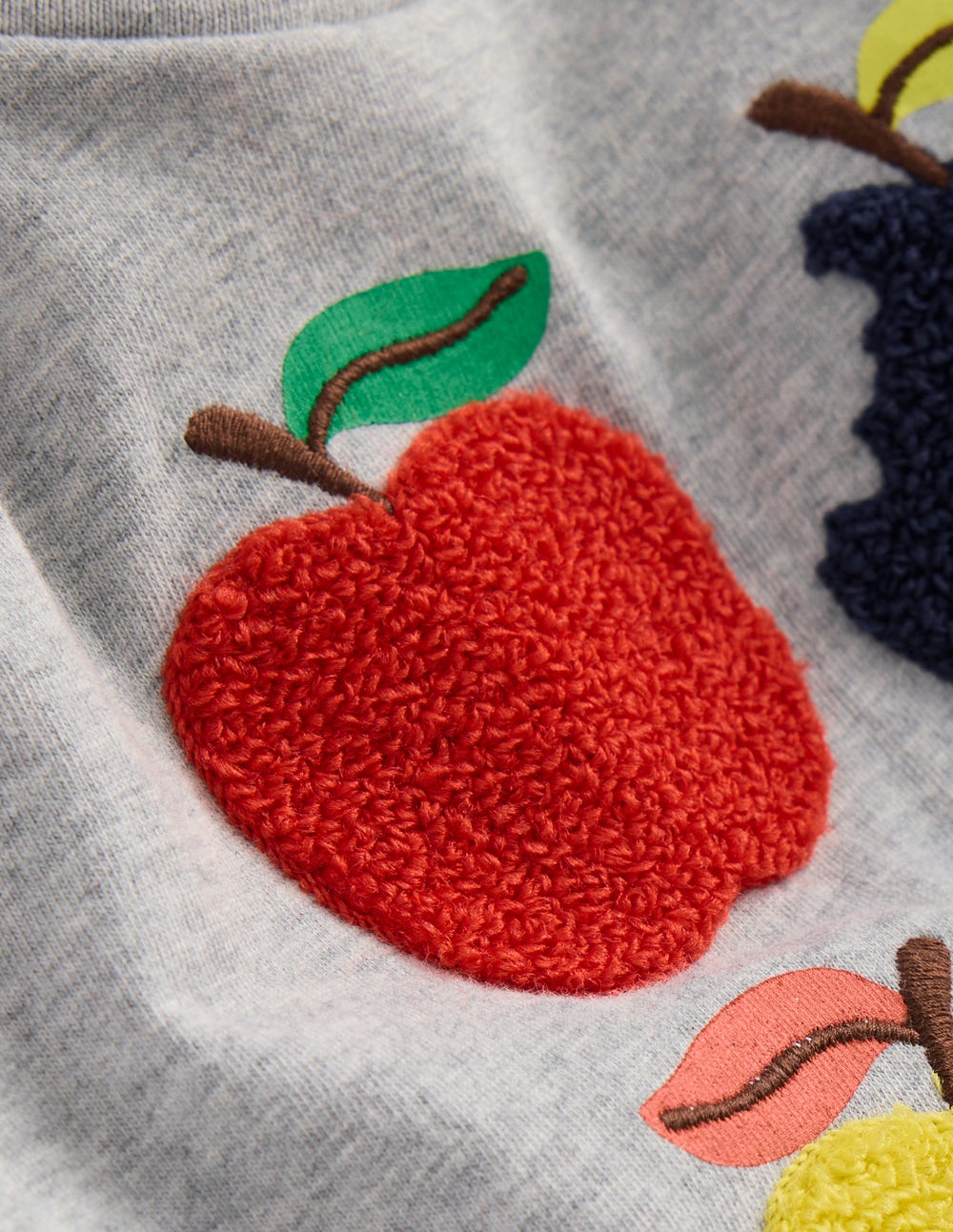Long Sleeve Applique T-Shirt-Grey Marl Apples