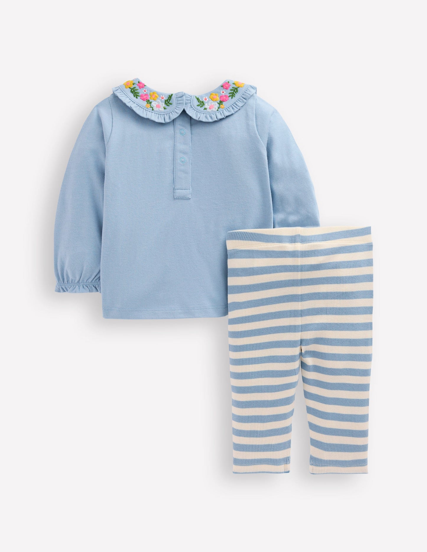 Collared Jersey Set-Blue Floral Embroidery