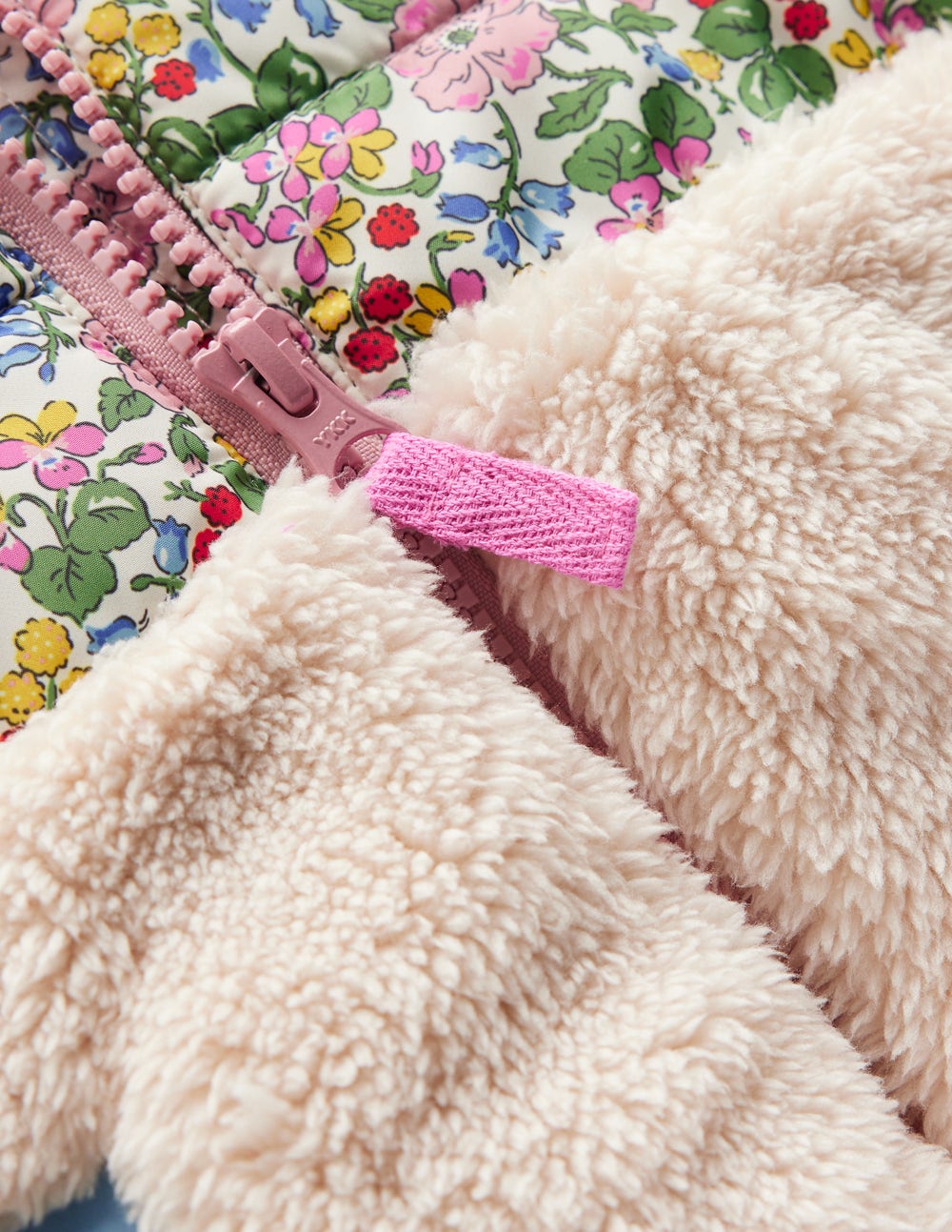 Mixed Borg Jacket-Ivory Berry Floral