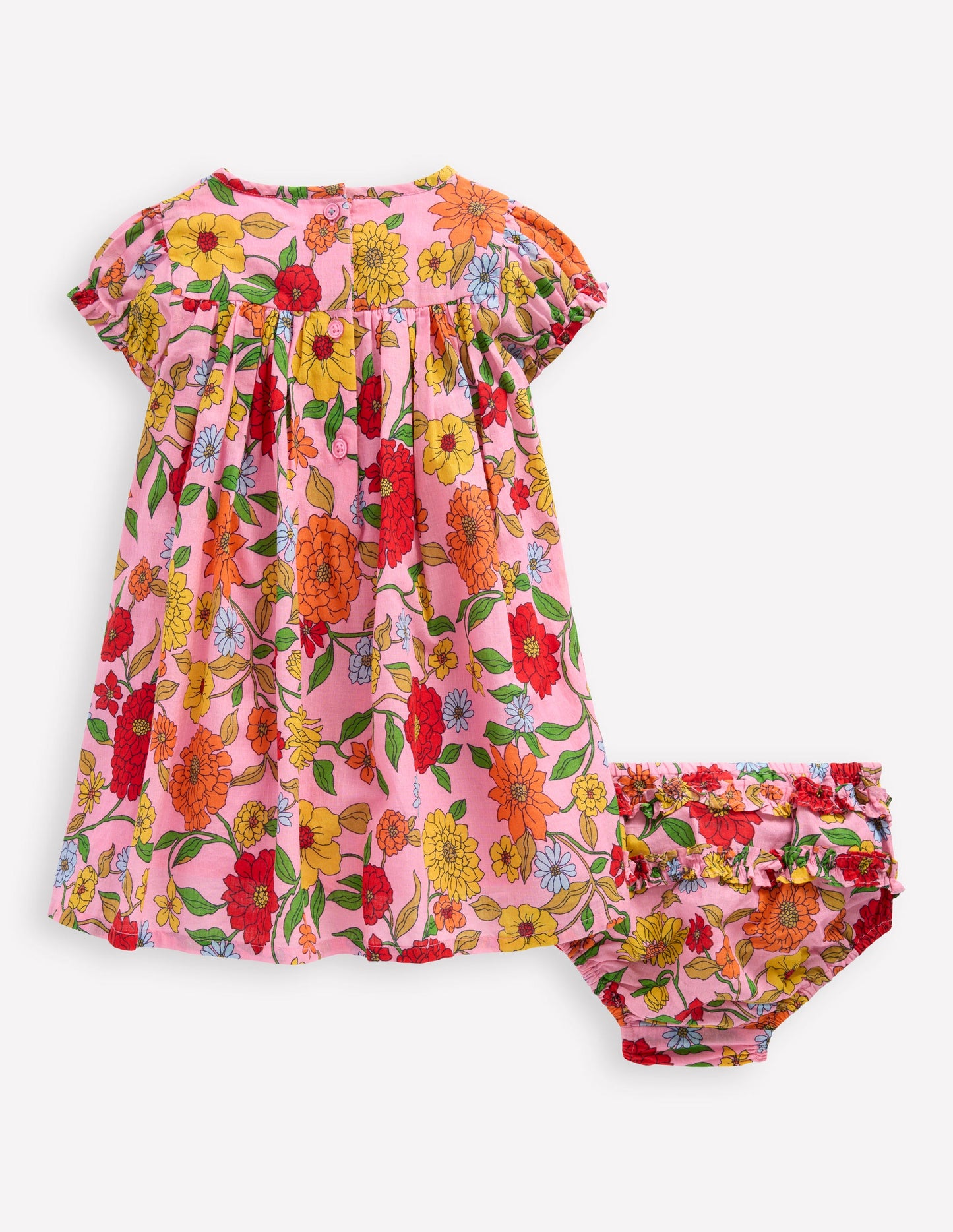 Gathered Woven Dress-Pink Lemonade Dahlia Trail