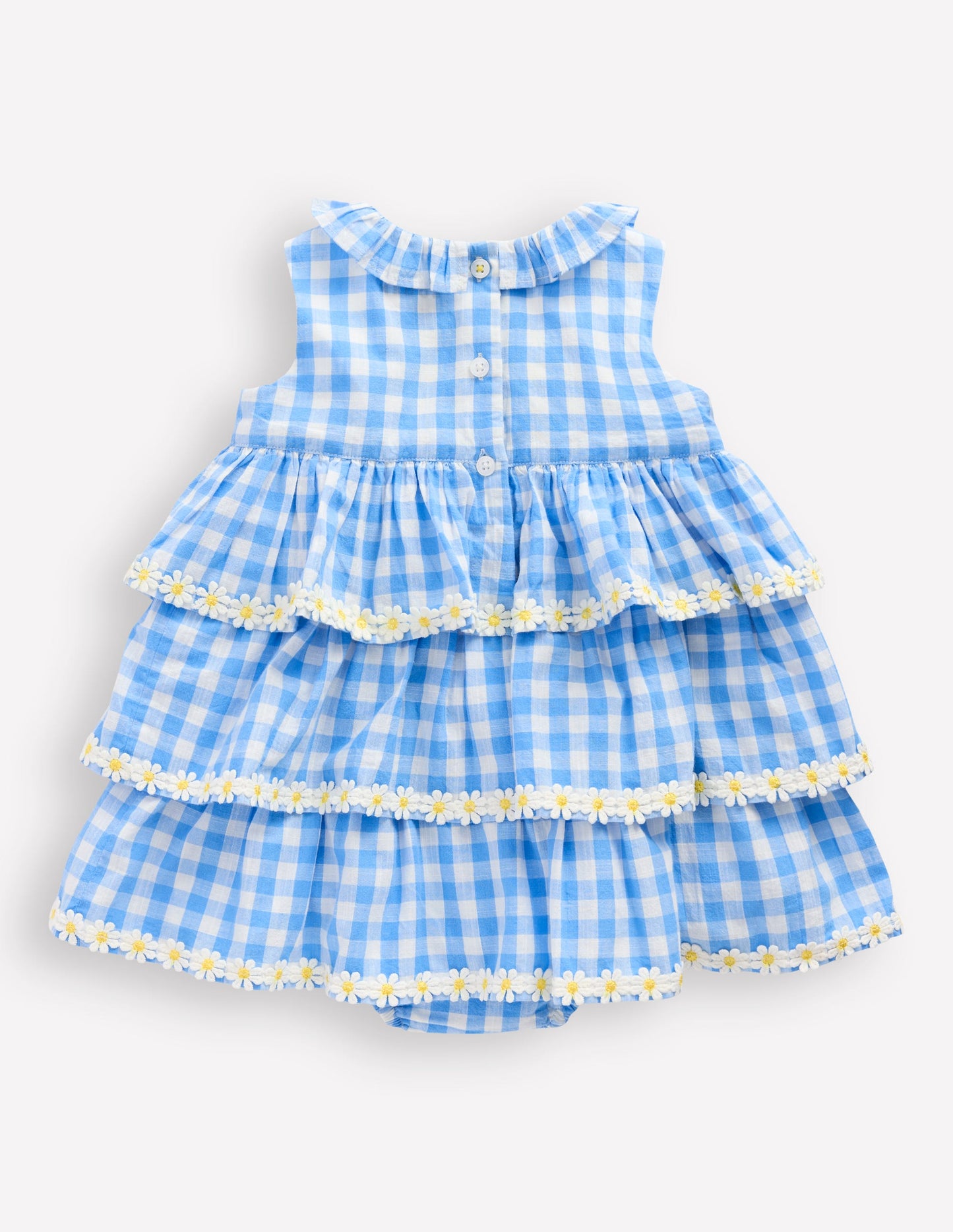 Ruffle Woven Romper-Gingham Daisies